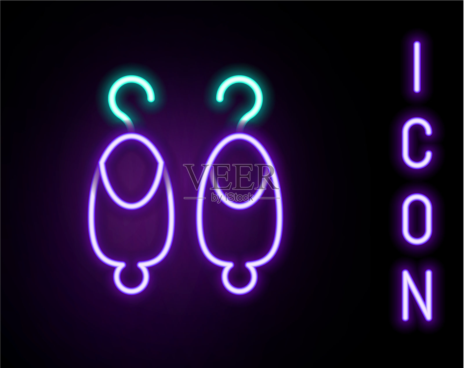 发光的霓虹线耳环图标孤立在黑色插画图片素材