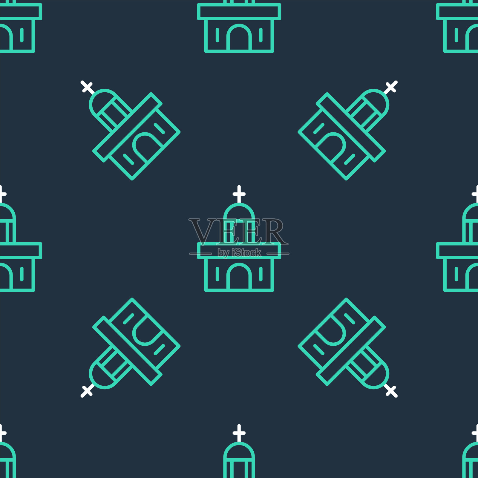 线教堂建筑图标隔离无缝插画图片素材