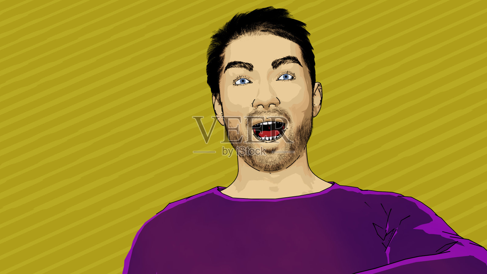 男人尖叫看惊讶有趣的人派对紫色和黄色3D插图插画图片素材