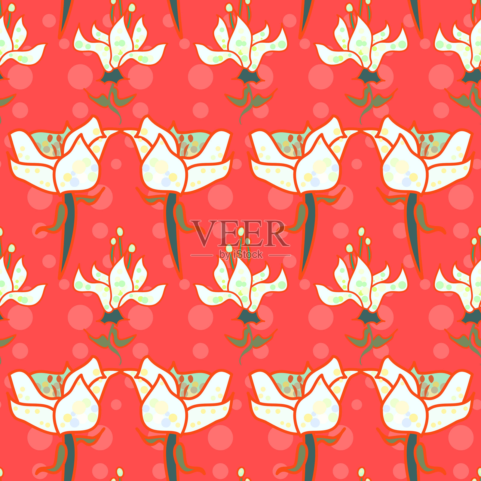 红色和白色的花重复图案插画图片素材