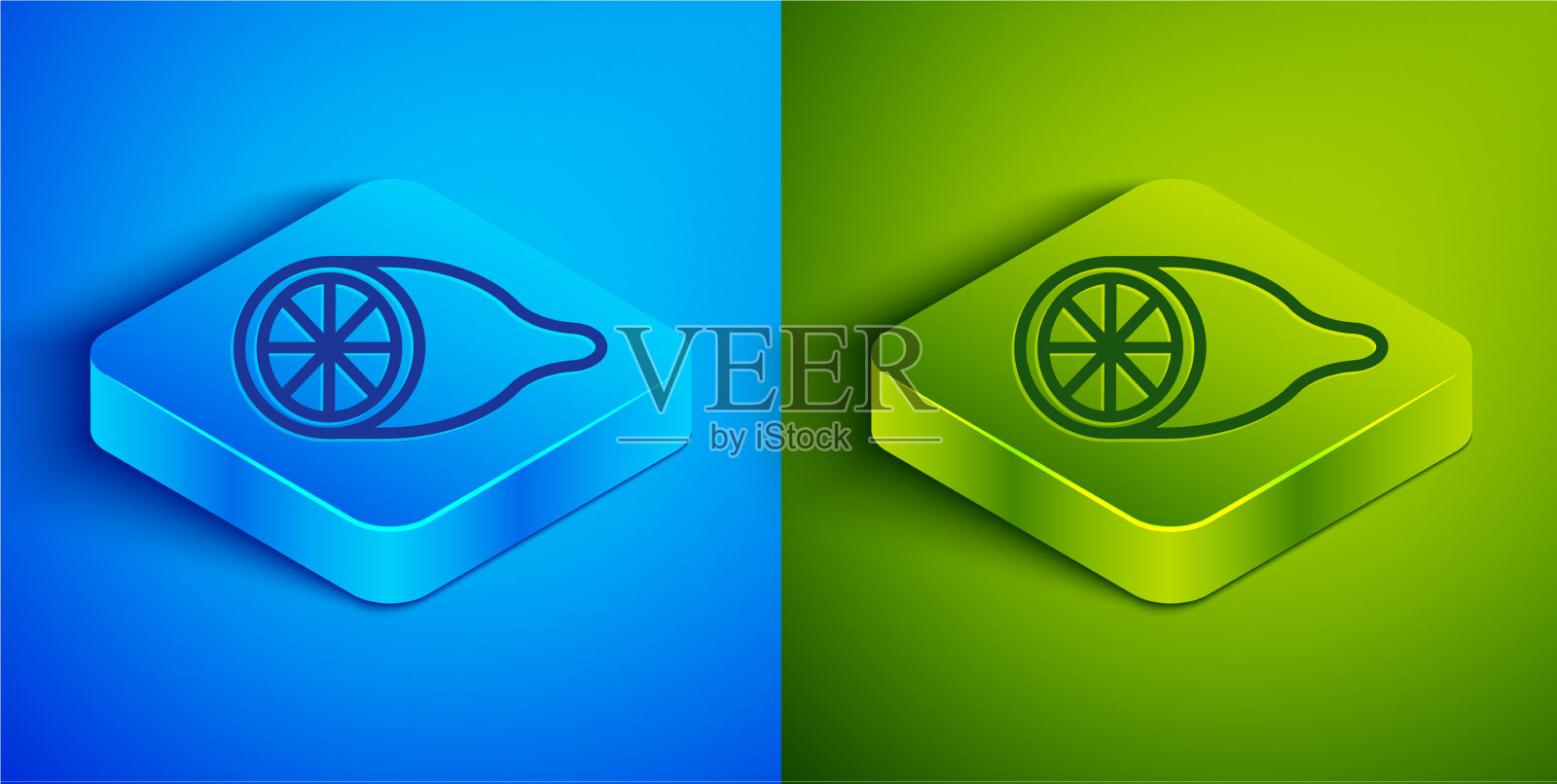 等距线柠檬图标孤立在蓝色和插画图片素材