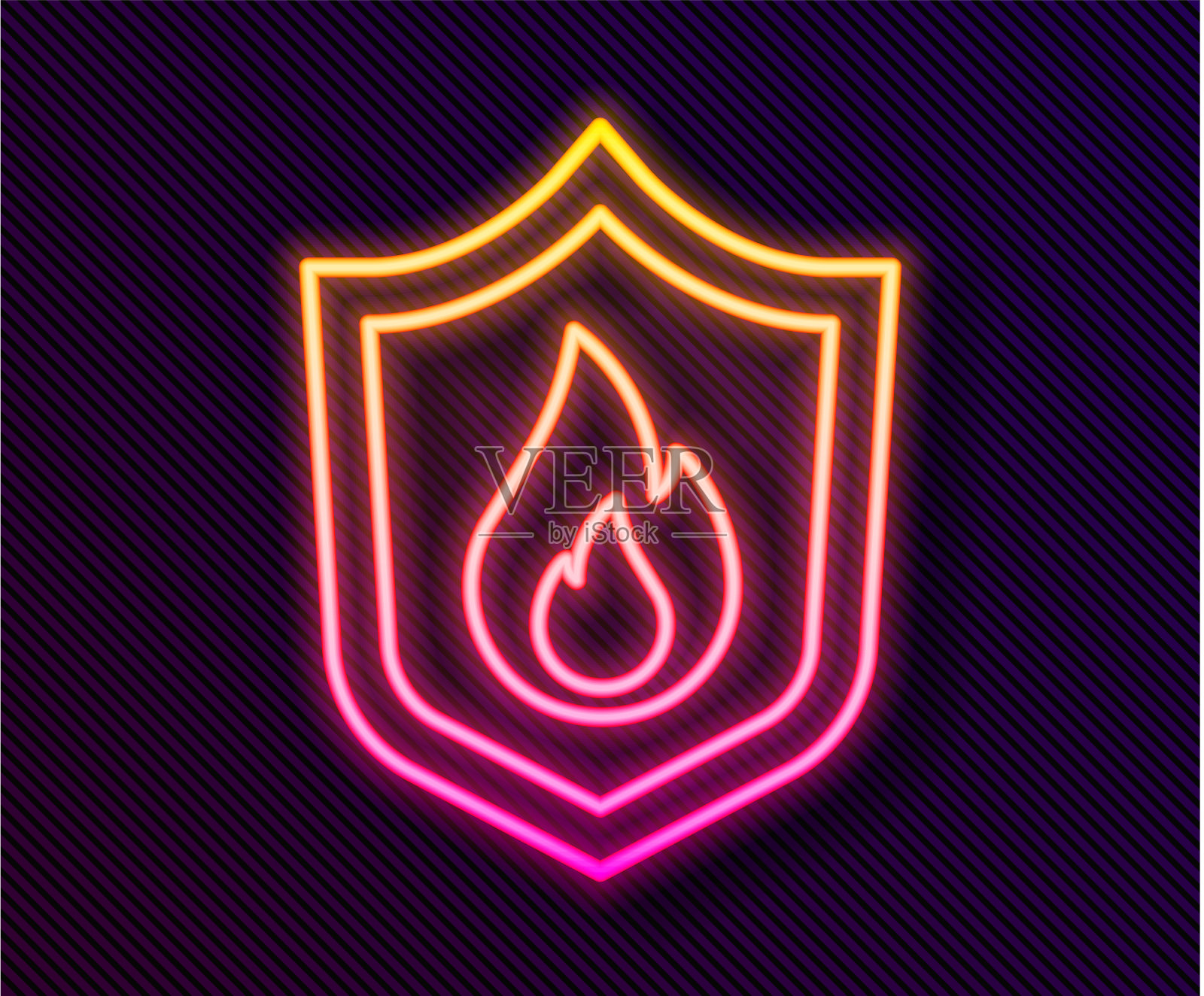发光的霓虹灯线防火盾图标插画图片素材
