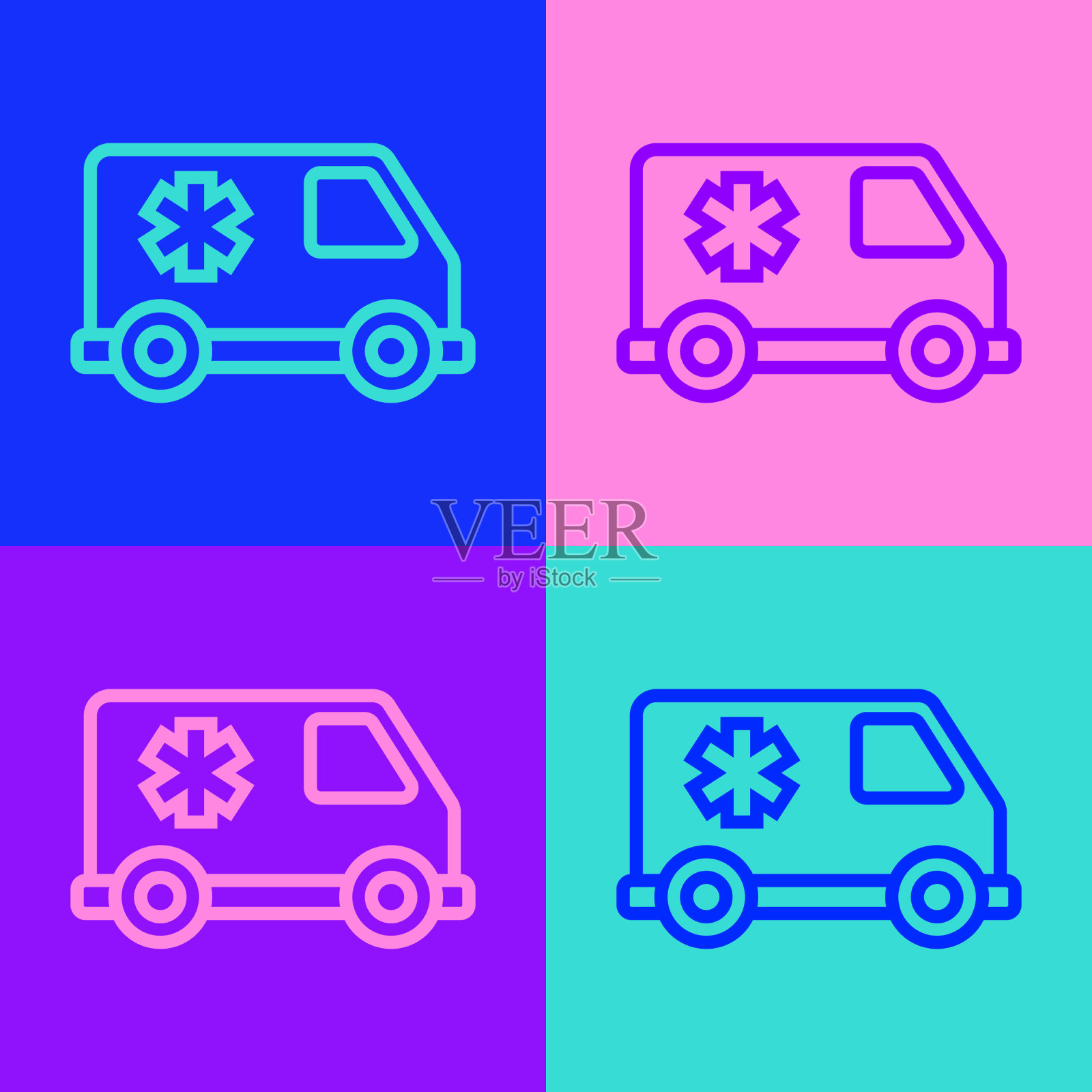 波普艺术线救护车和紧急车辆图标插画图片素材