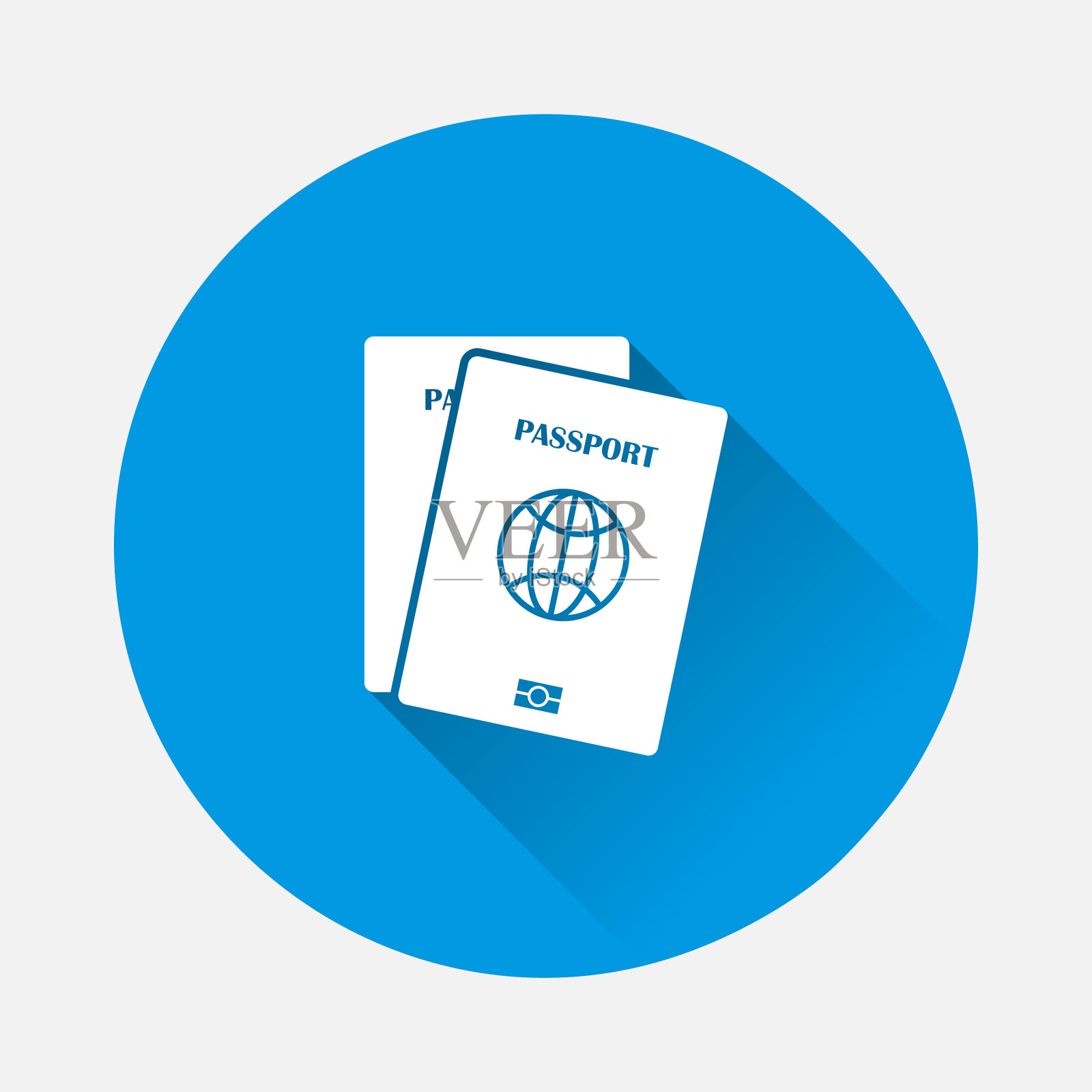 护照图标上的蓝色背景平面图像插画图片素材