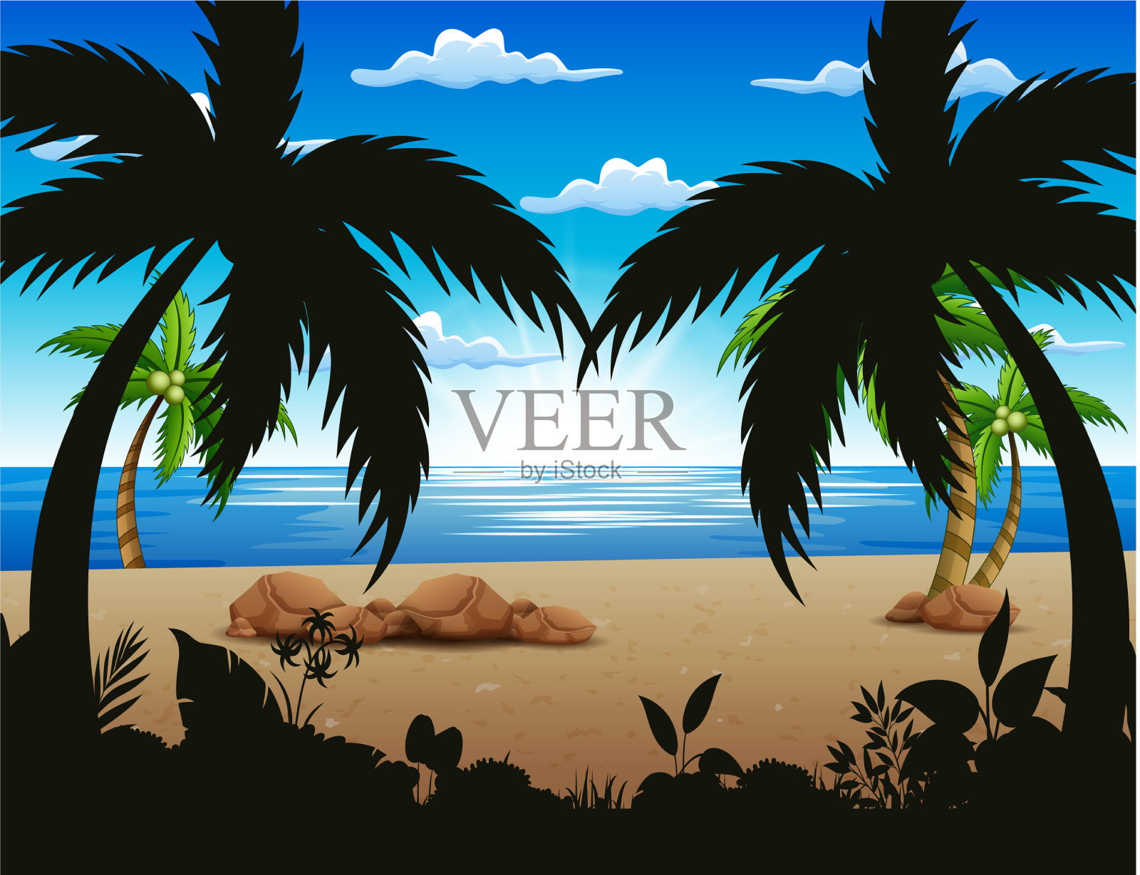 早上的椰子树插画图片素材