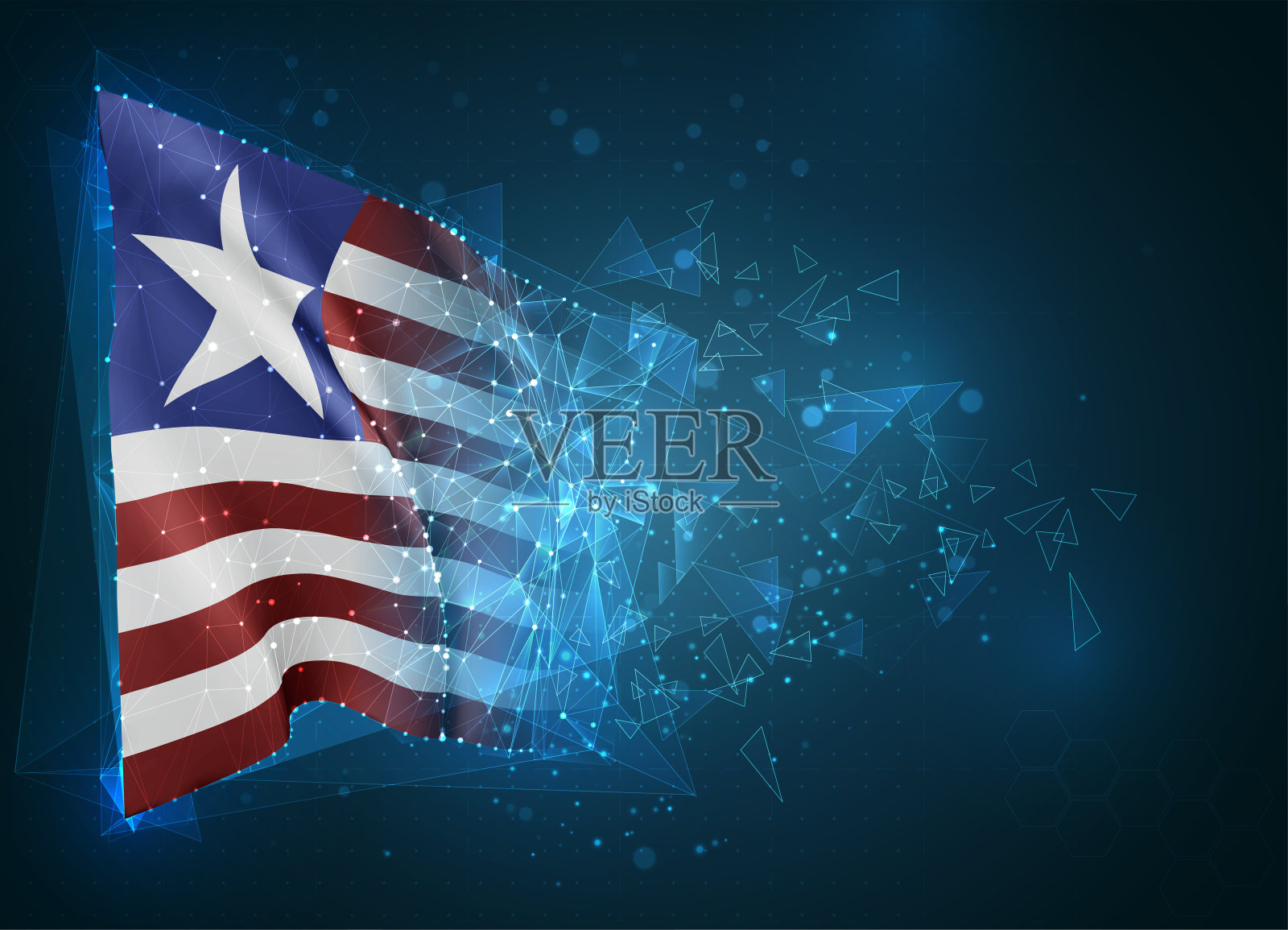 矢量标志，虚拟抽象的三维物体从三角形多边形在蓝色的背景插画图片素材