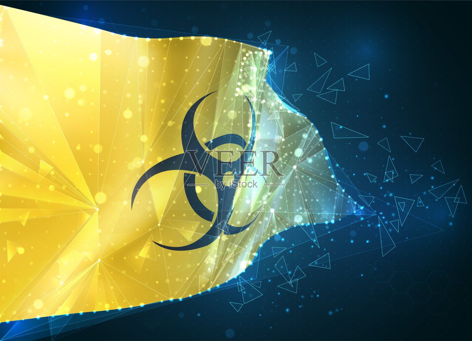 细菌危害，向量3d旗帜上的蓝色背景与hud界面插画图片素材