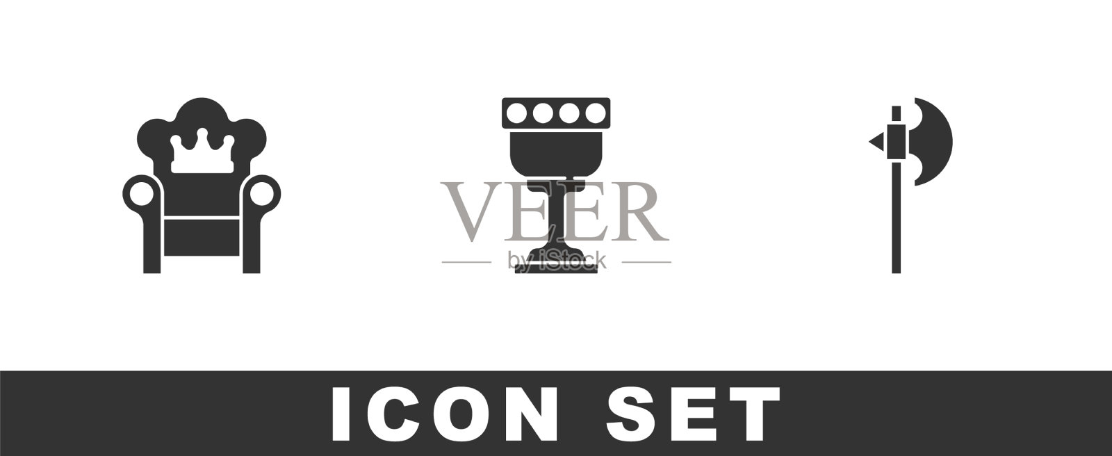 设置中世纪王位高脚杯和斧头图标图标素材