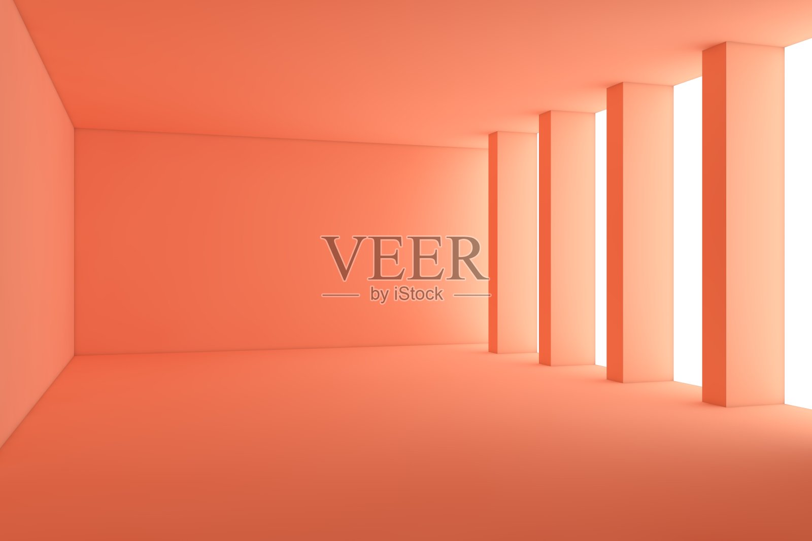 抽象的白色大厅内部，窗户附近有柱子照片摄影图片