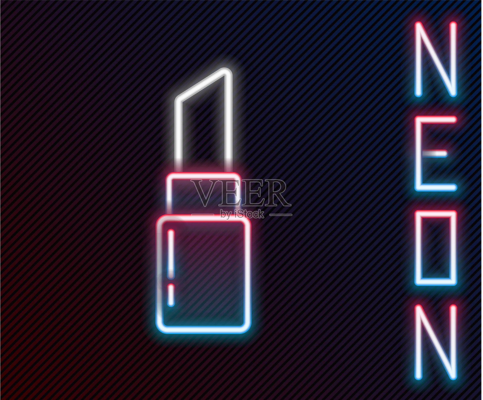 发光的霓虹线口红图标孤立在黑色插画图片素材