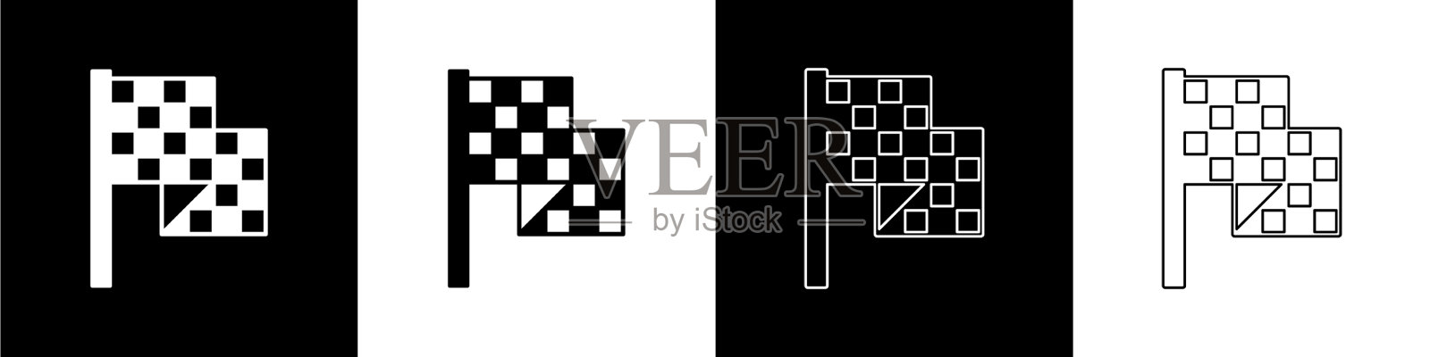 设置方格标志图标隔离在黑色和插画图片素材