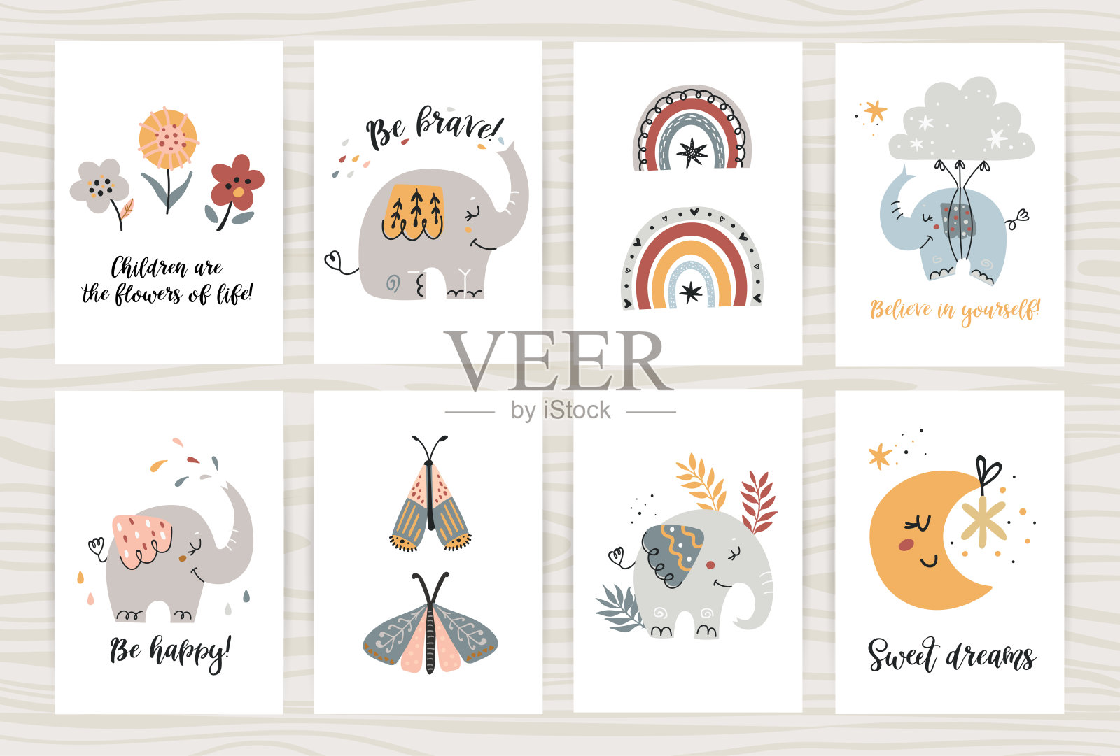 可爱大象主题海报合集插画图片素材