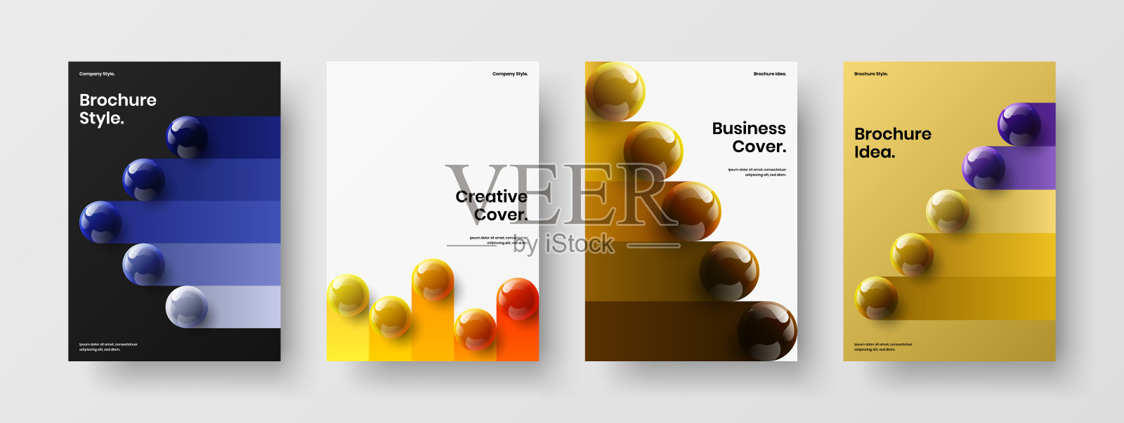 创意海报矢量设计模板包。惊人的现实球体企业身份概念构成。设计模板素材