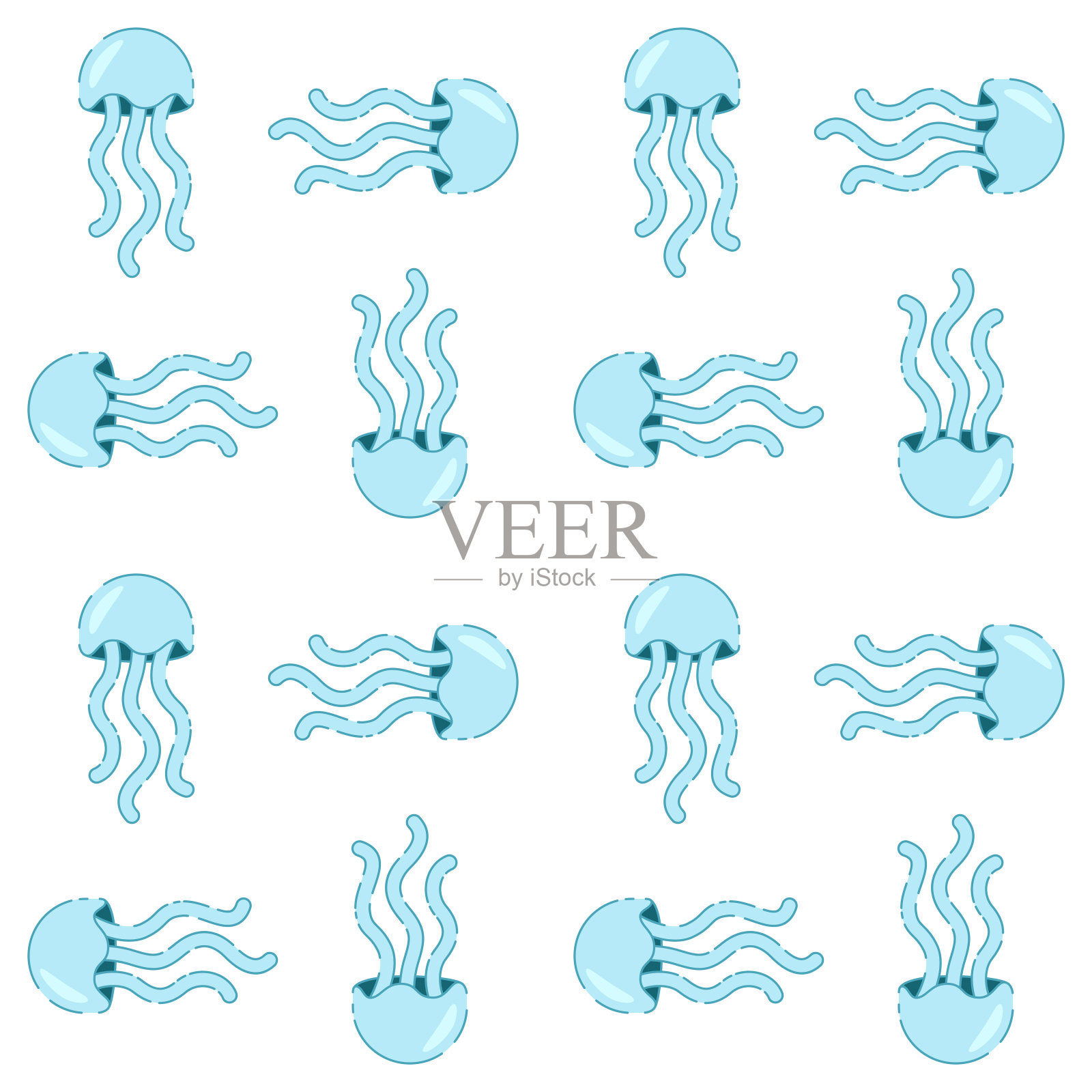 可爱的水母。无缝模式。平面卡通矢量插图上的白色。纹理印刷，织物，纺织品，壁纸。插画图片素材