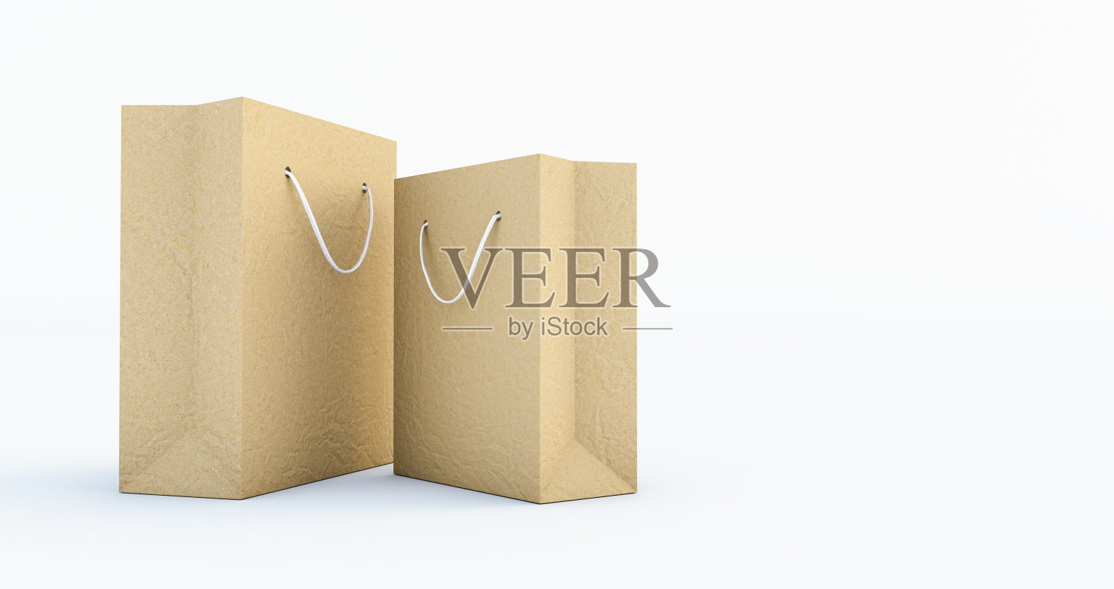 带手柄绳的纸袋模板的3d渲染，在白色背景上隔离照片摄影图片