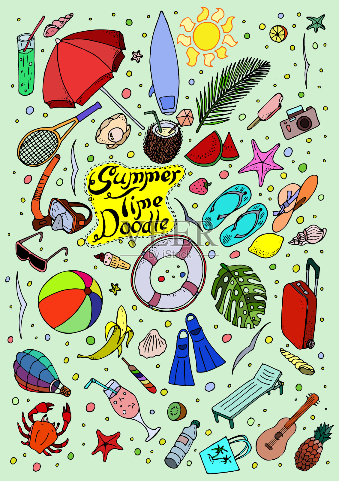 夏日彩色涂鸦插画图片素材