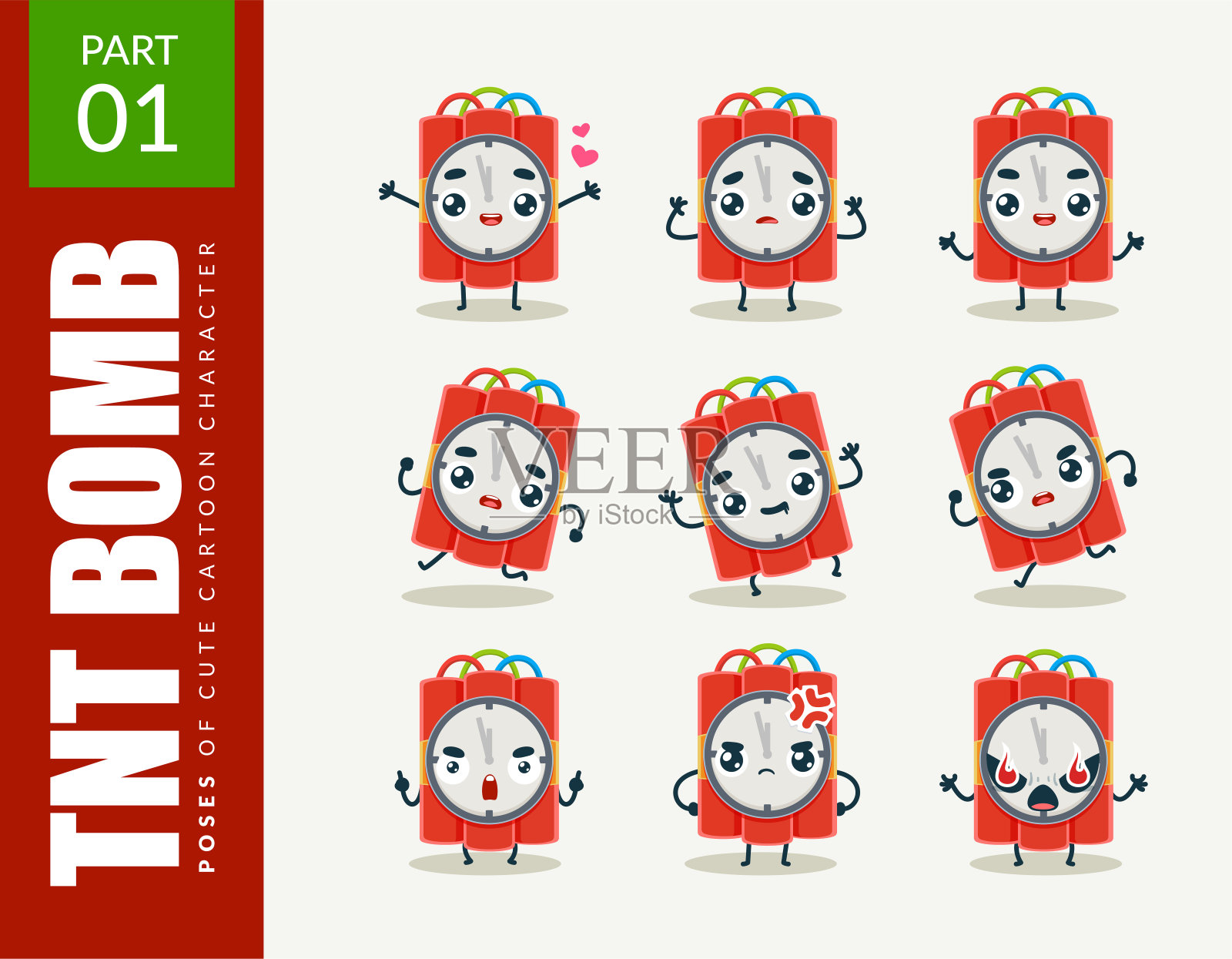 吉祥物形象的TNT炸弹。第一集。矢量图设计元素图片