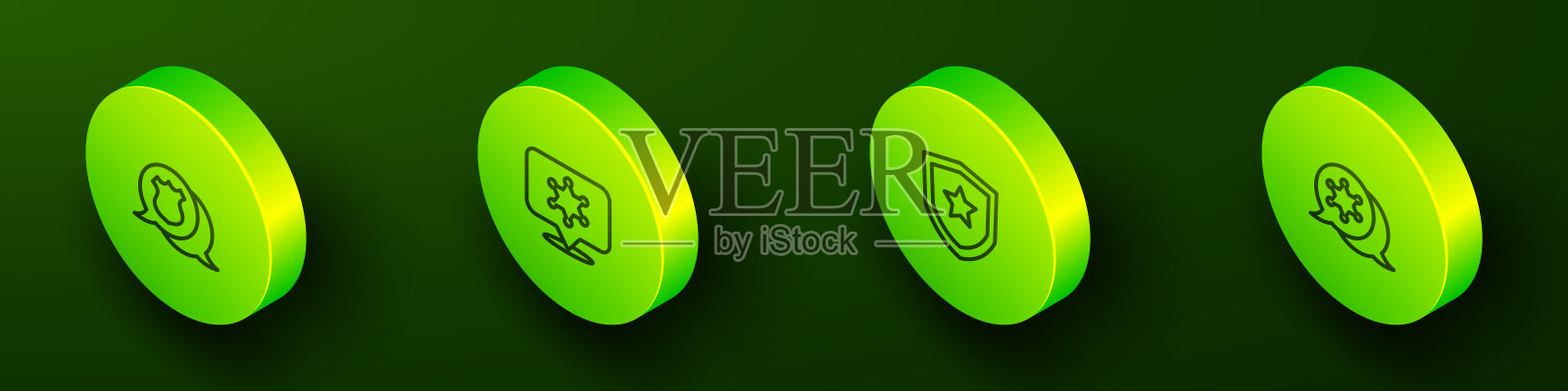 设置等距线警察徽章，Hexagram治安官，和图标。向量图标素材