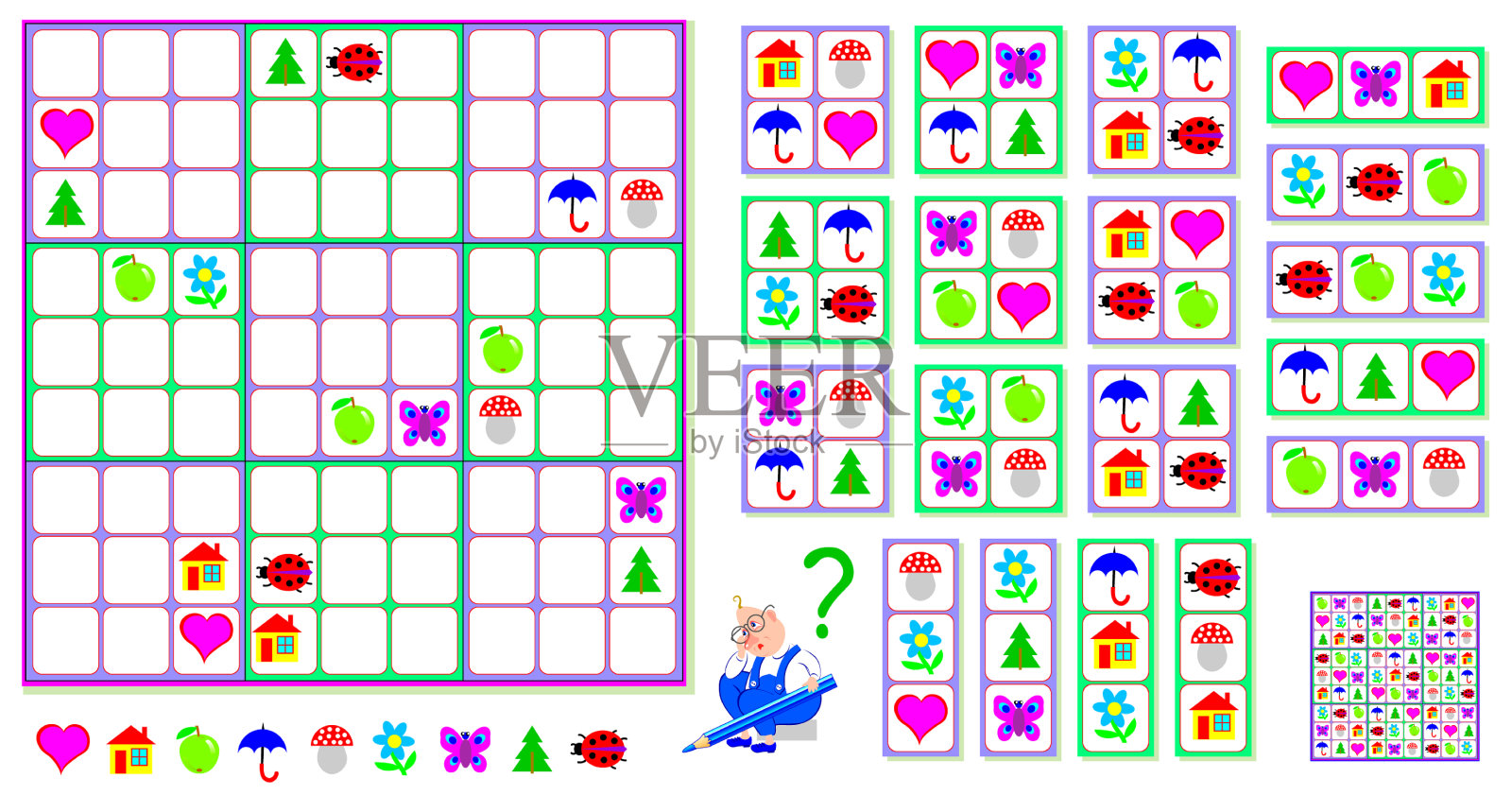 逻辑数独游戏需要完成拼图插画图片素材