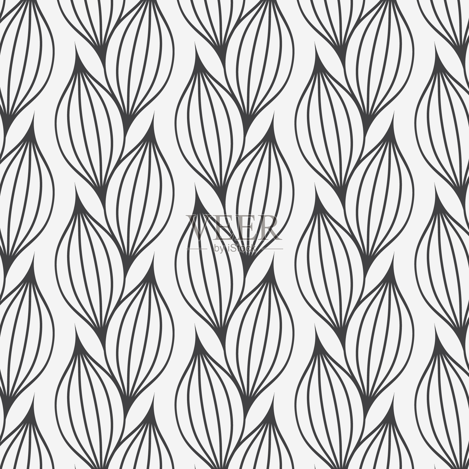 花瓣或叶子几何图案矢量背景。重复这条线的瓷砖纹理在椭圆形与梯度效果。图案是干净的，可用于墙纸，织物，印刷。插画图片素材