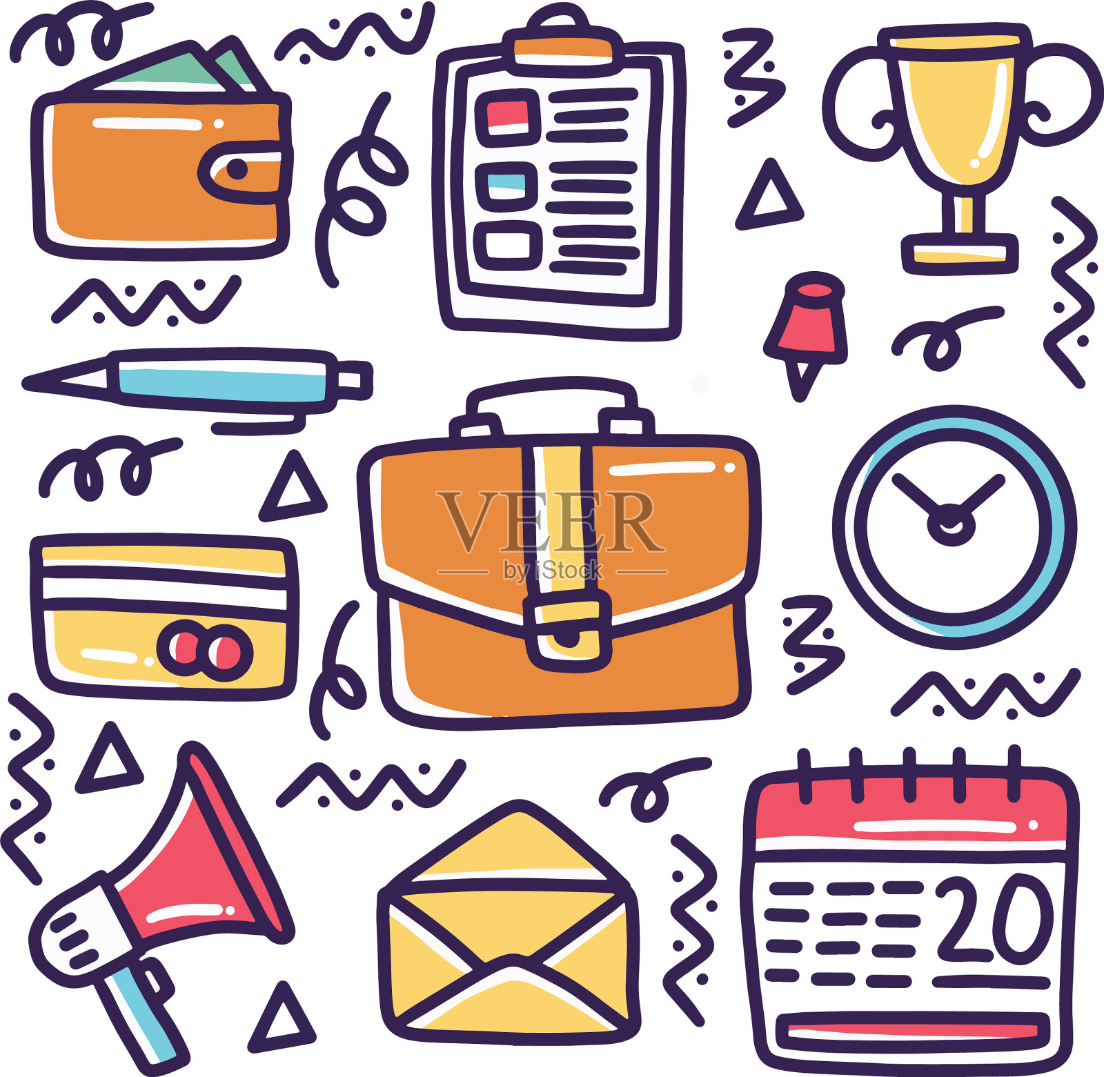 涂鸦集商务工具手绘插画图片素材