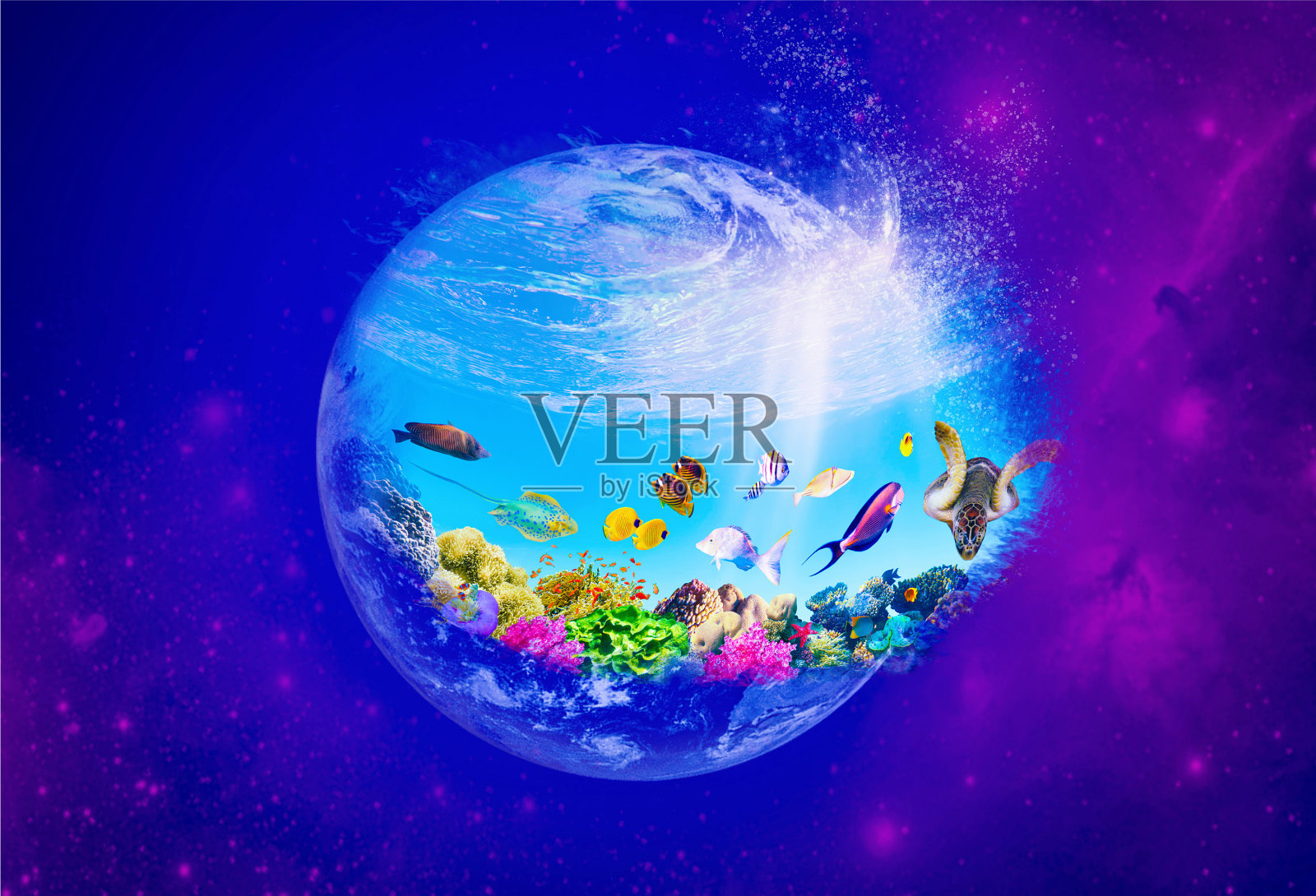 蓝天映衬下的地球插画图片素材