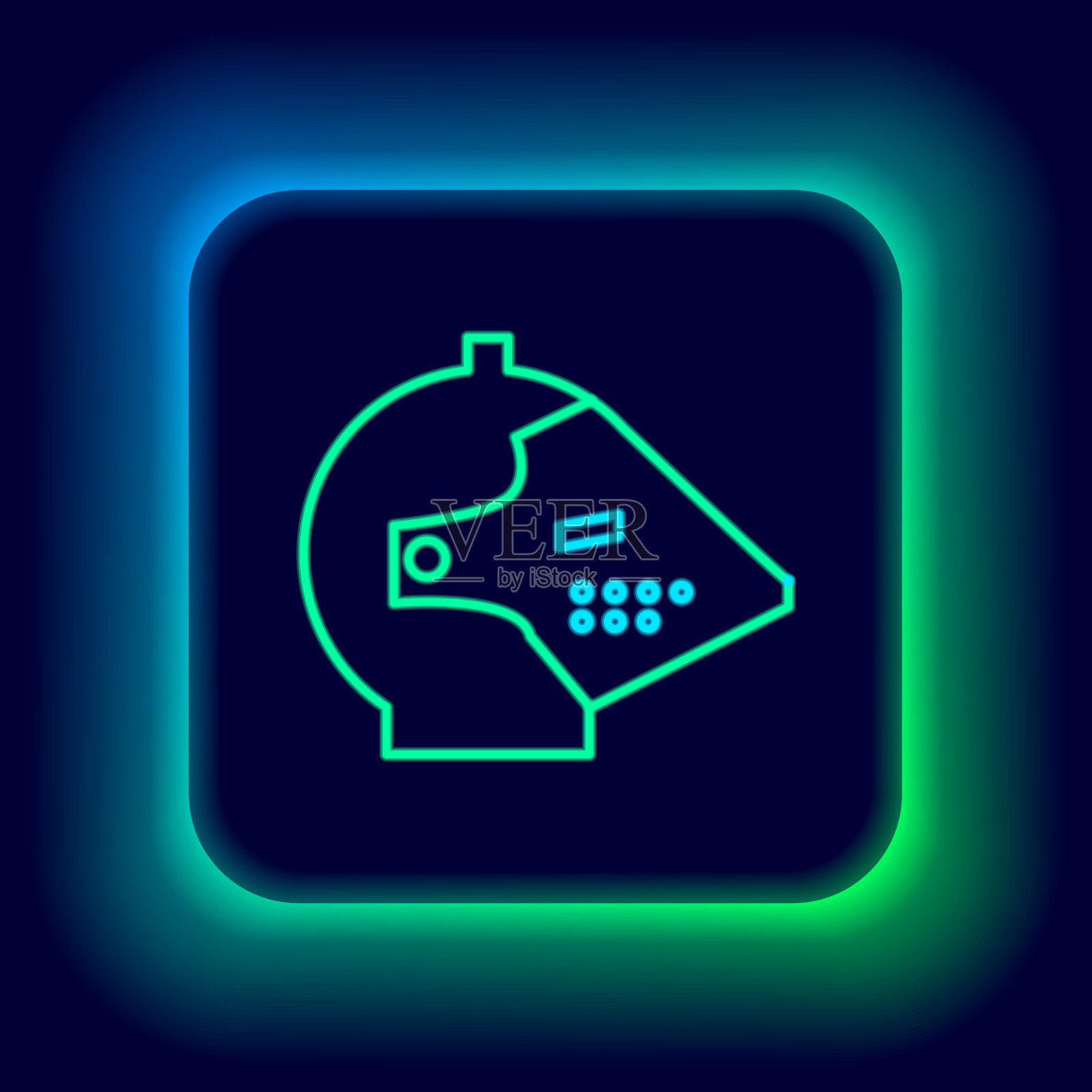 发光的霓虹线中世纪的铁头盔为头部插画图片素材