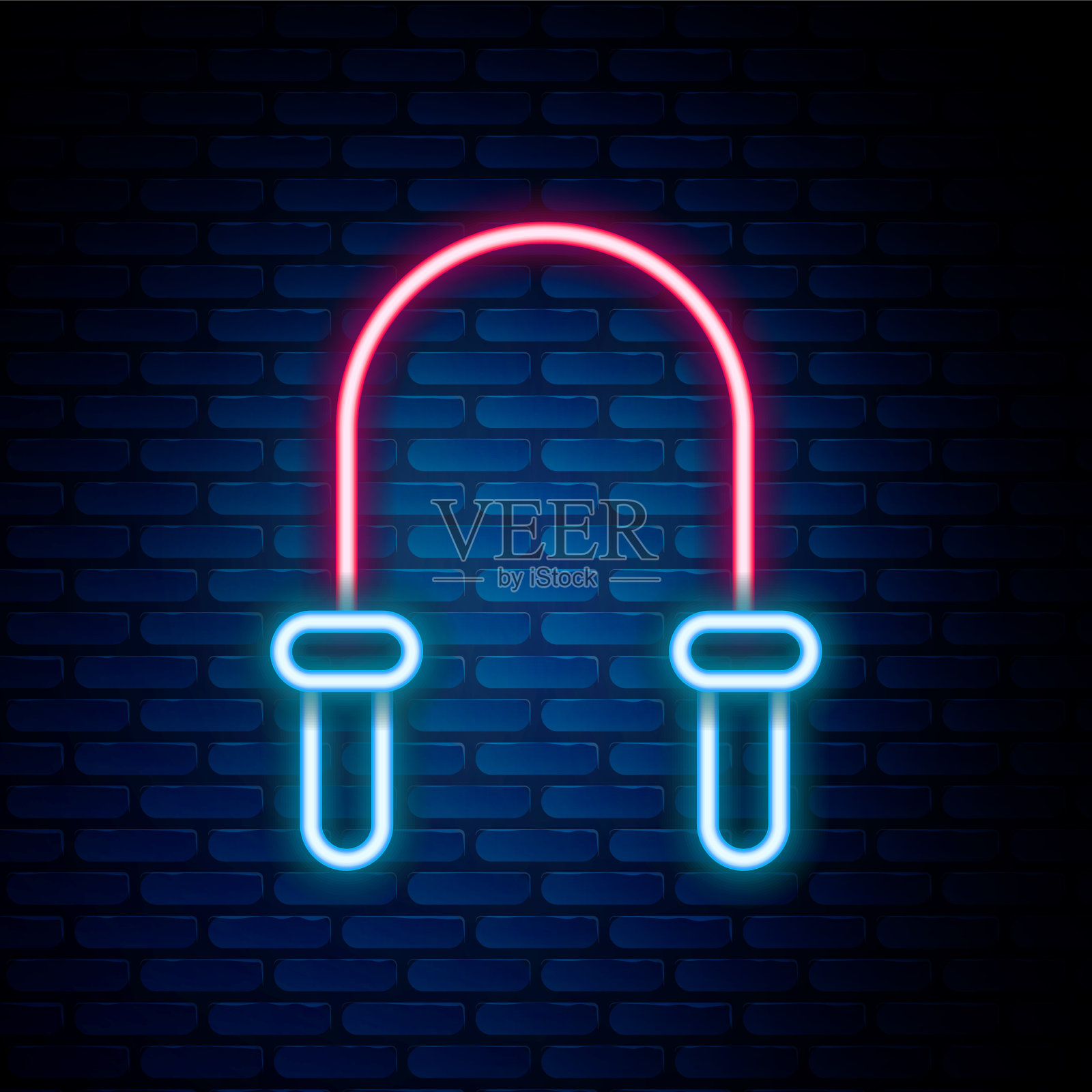 发光的霓虹灯线跳绳图标孤立在砖块上插画图片素材