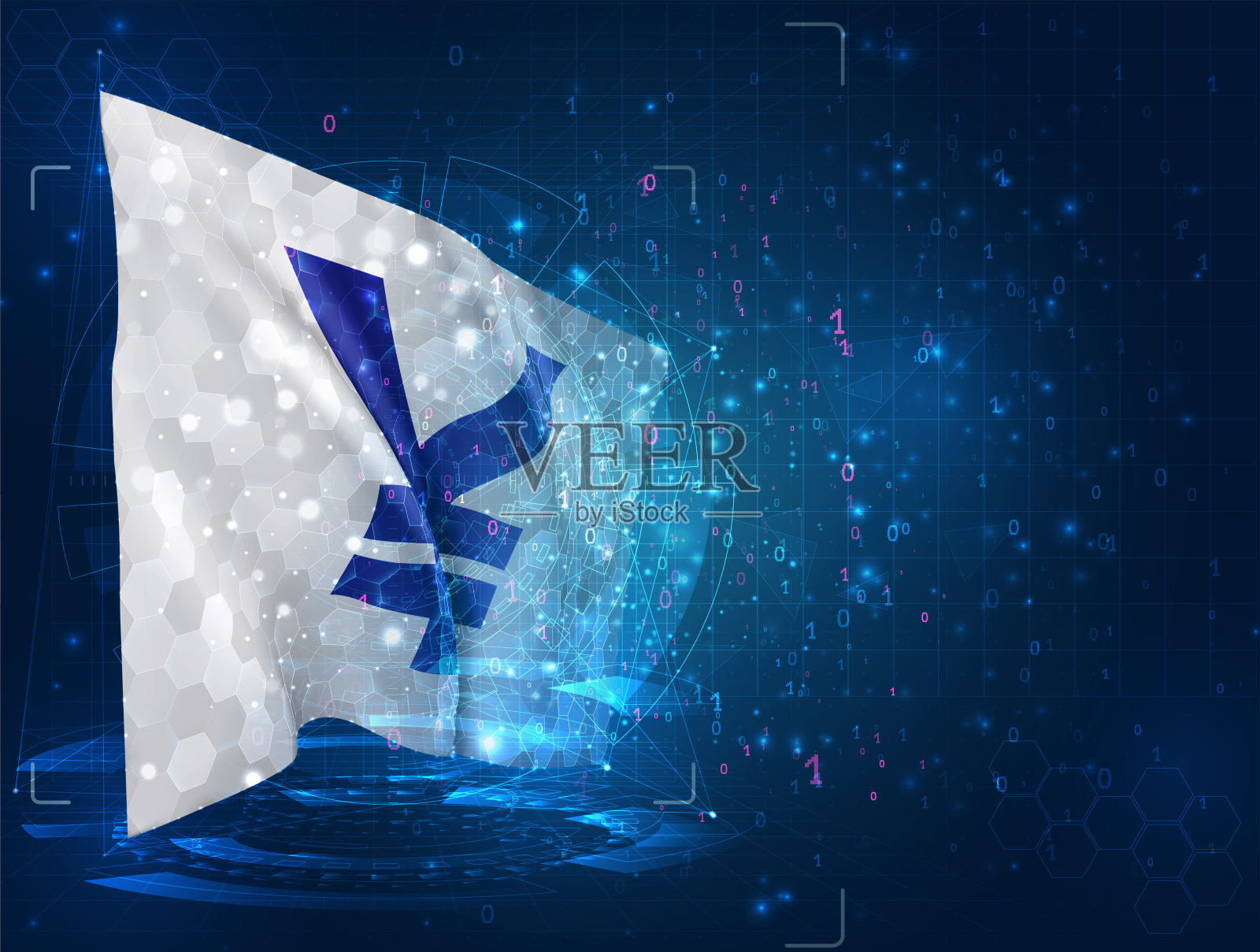 日元货币矢量3d旗帜在蓝色背景与hud界面插画图片素材