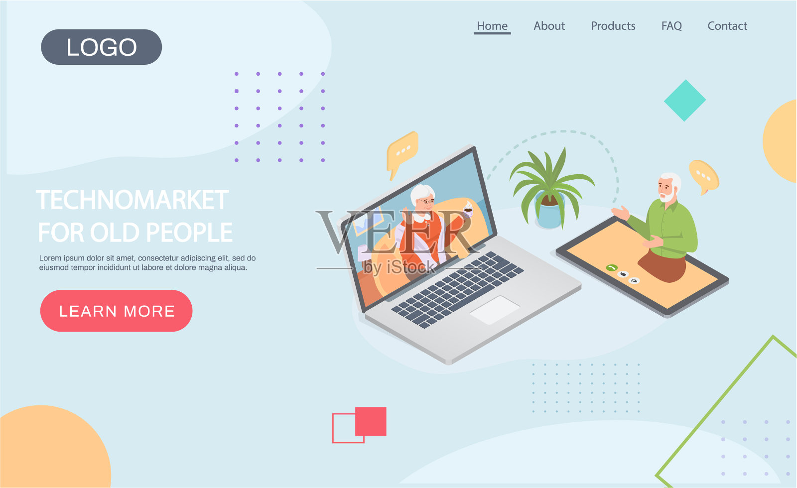 老年人和老年人一起玩电子游戏插画图片素材