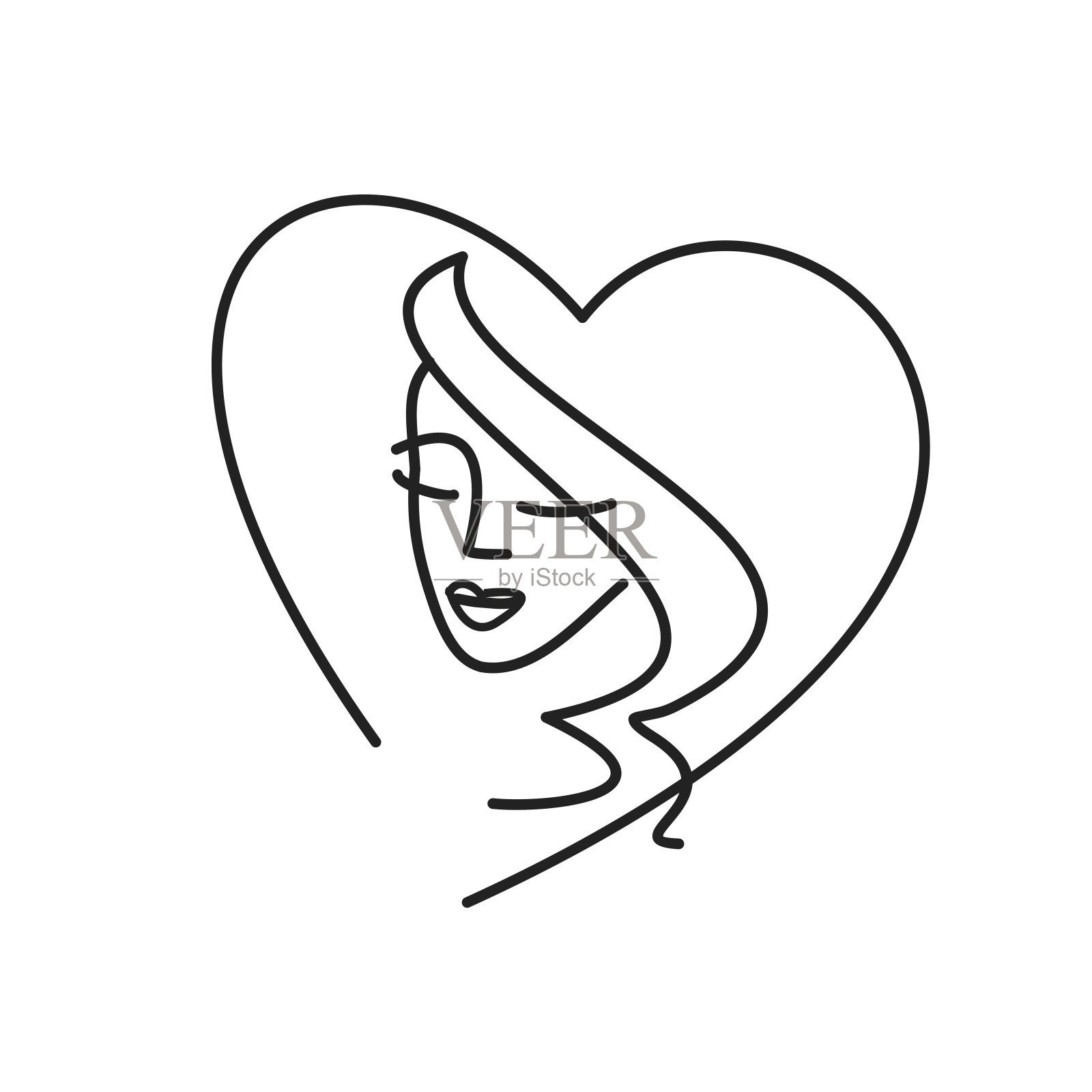 脸女孩标志在白色的背景。女心脸为美容院会徽插画图片素材