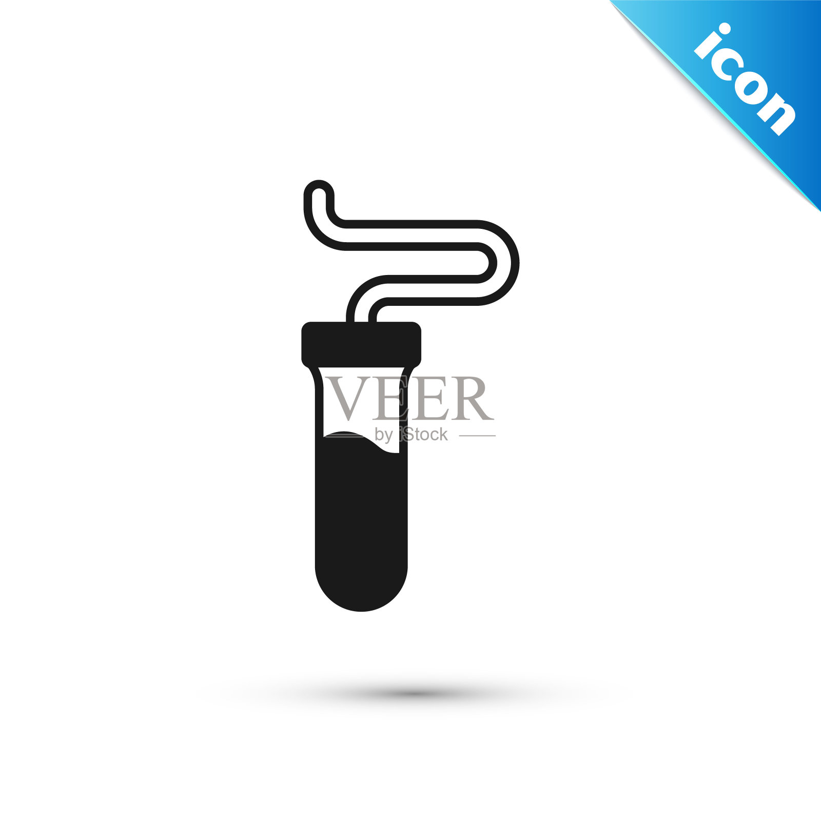 灰色试管和烧瓶化学实验室测试图标隔离在白色背景上。实验室玻璃器皿。向量插画图片素材