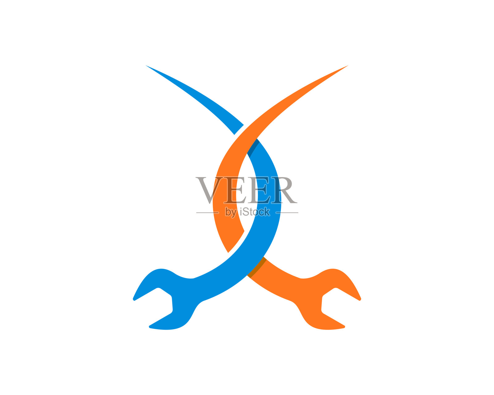 修理用蓝色和橙色交叉的扳手插画图片素材