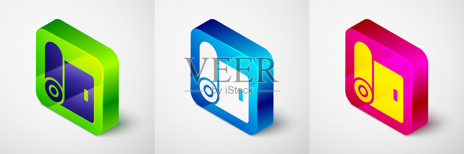 等距健身垫卷图标孤立在灰色背景。瑜伽垫。运动设备。方形按钮。向量图标素材