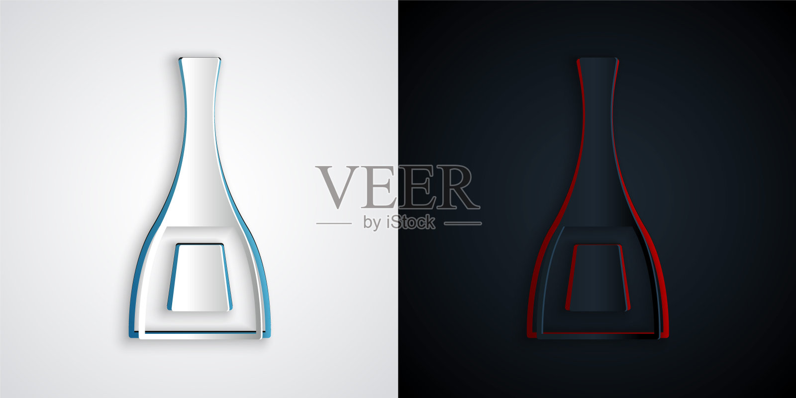 剪纸瓶指甲油图标孤立在灰色和黑色的背景。纸艺术风格。向量插画图片素材