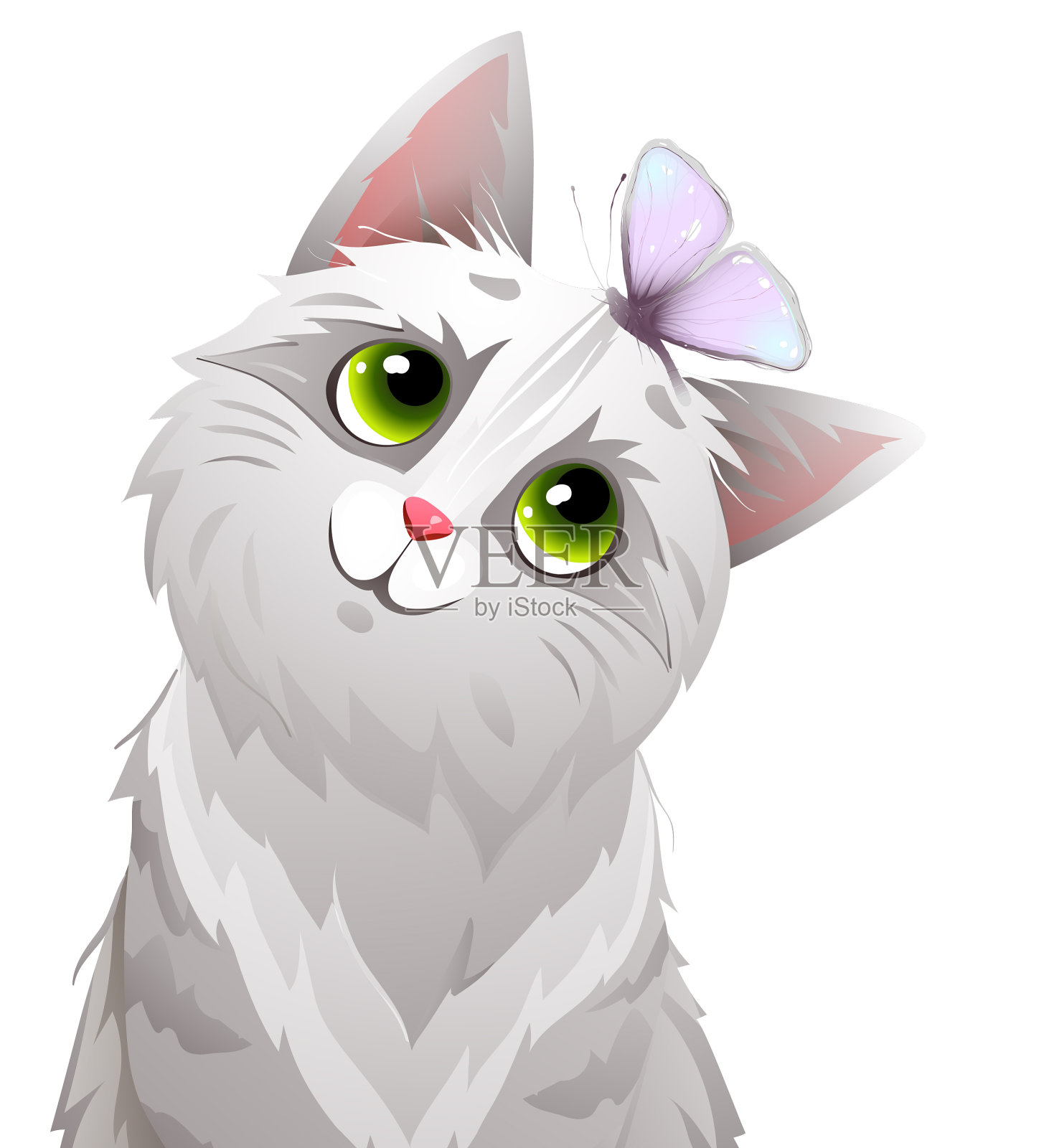 小猫或小猫玩蝴蝶肖像插画图片素材