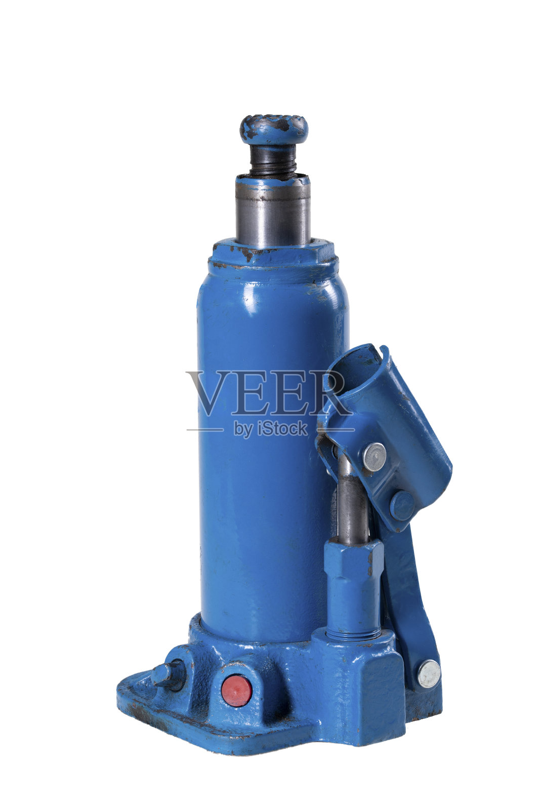 液压千斤顶。在汽车修理厂修理时使用的工具。孤立的背景。照片摄影图片