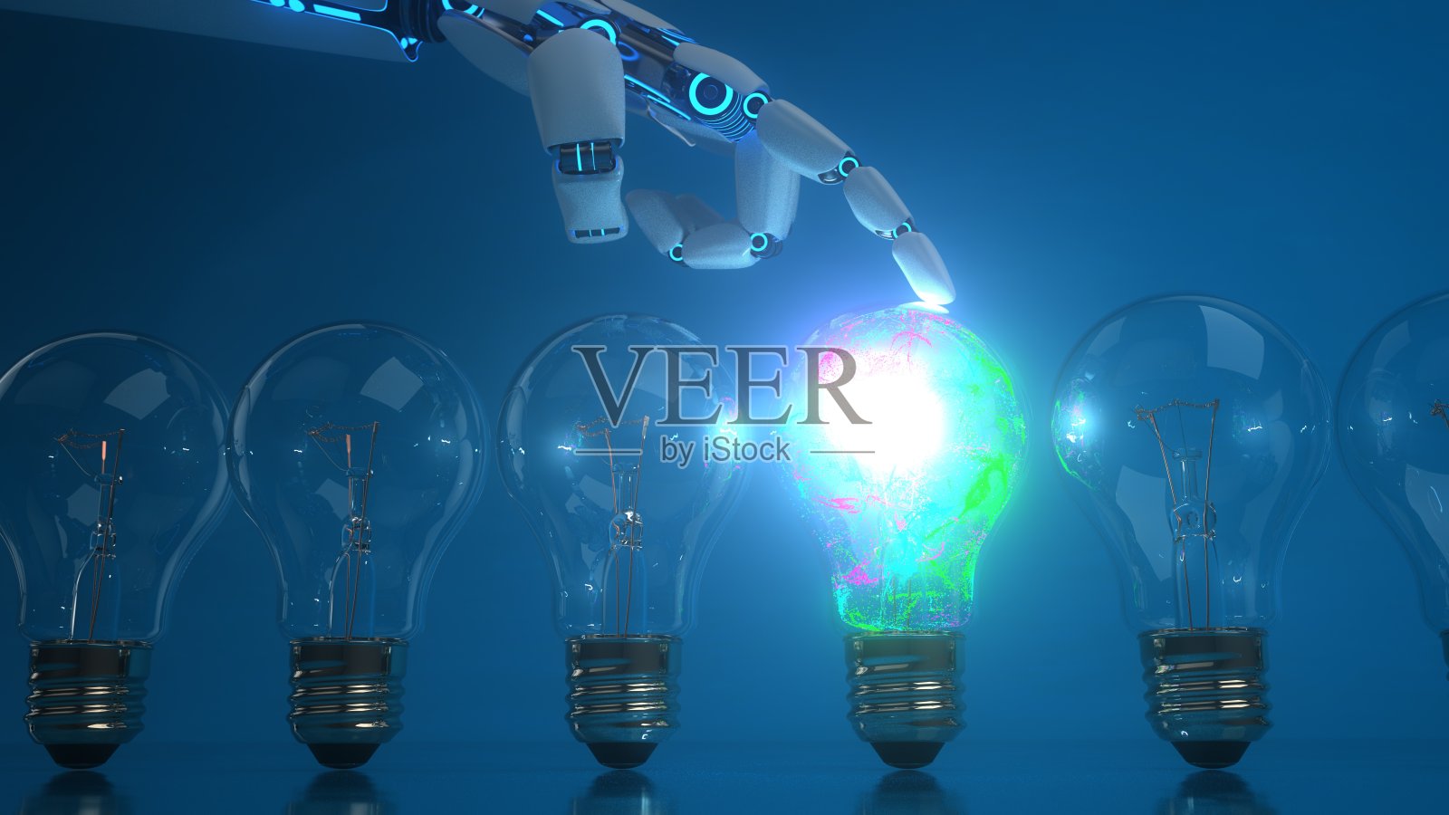 人工智能机器人手灯泡照片摄影图片