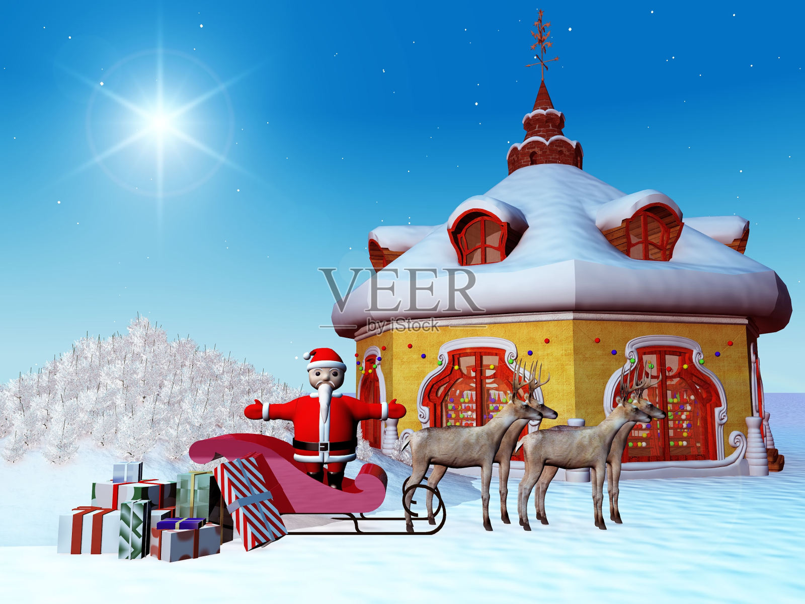 圣诞老人和他的家在北方照片摄影图片