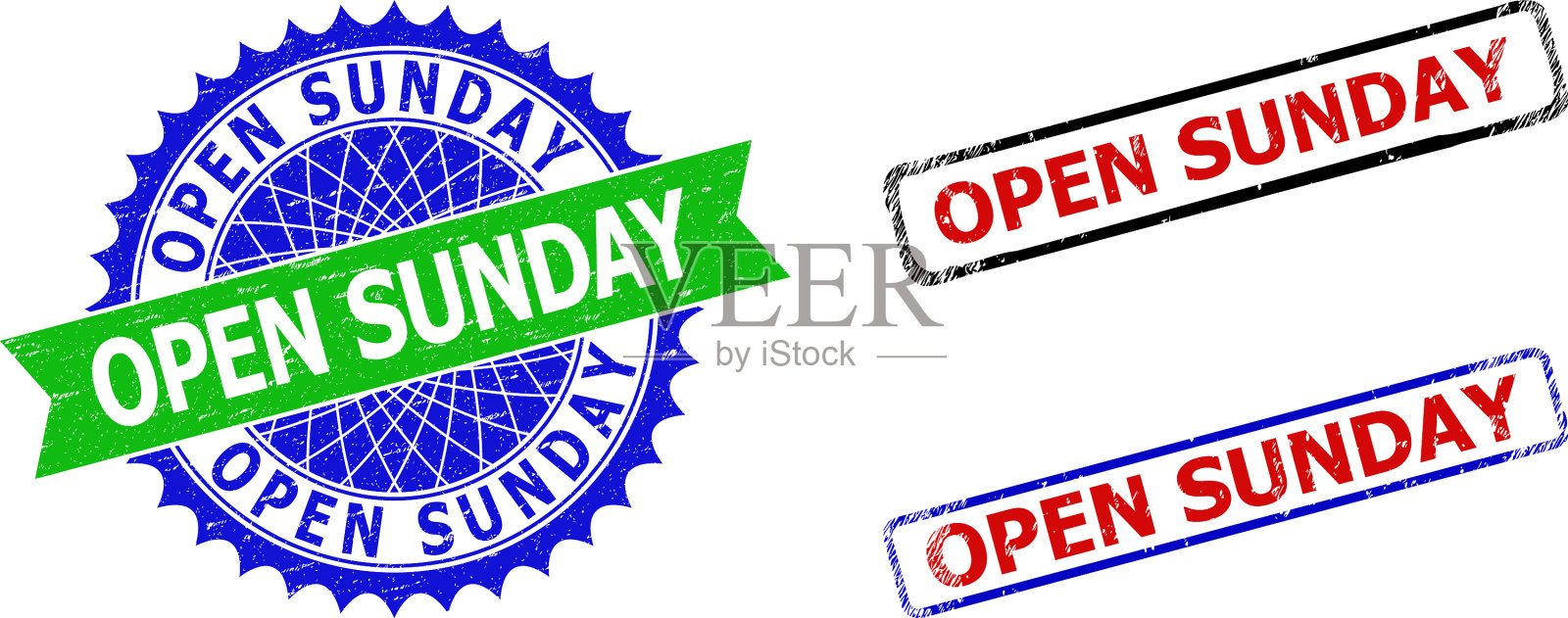 打开星期天玫瑰形和长方形双色封条插画图片素材