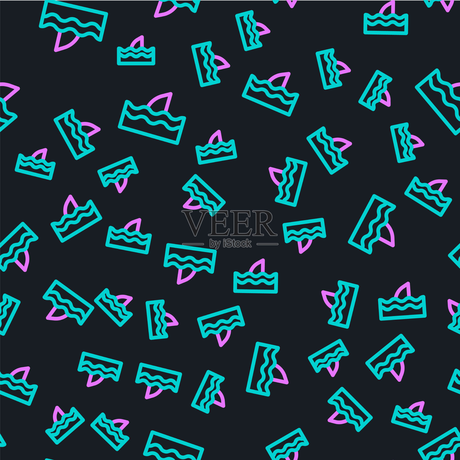 鲨鱼鳍线在海浪图标孤立插画图片素材