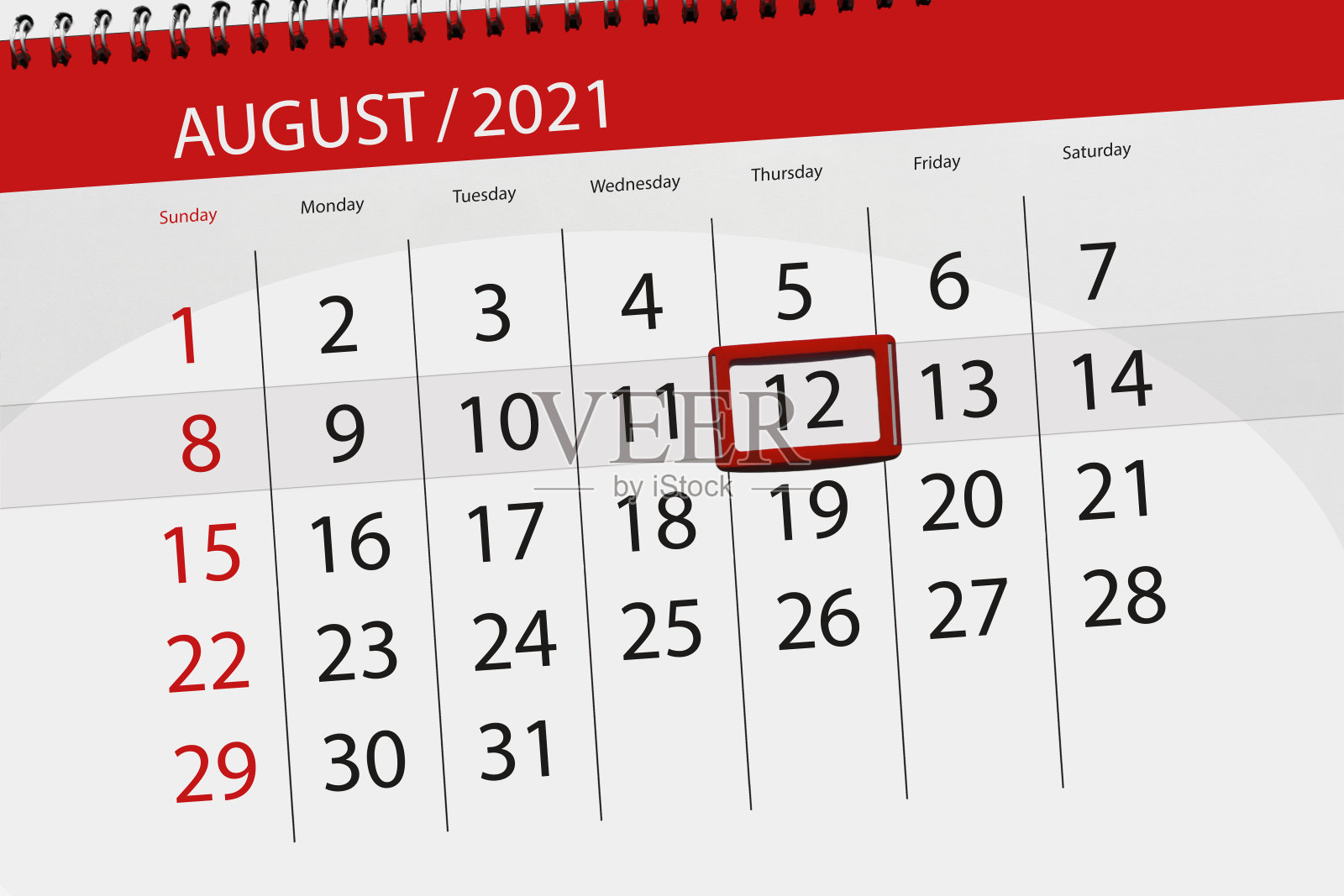 2021年8月的日历计划，截止日期，12日，周四设计模板素材