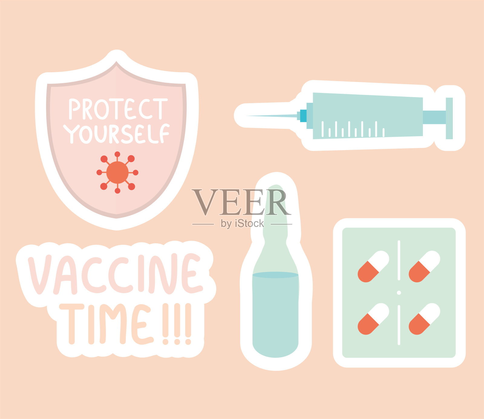 疫苗接种时间冠状病毒图标插画图片素材