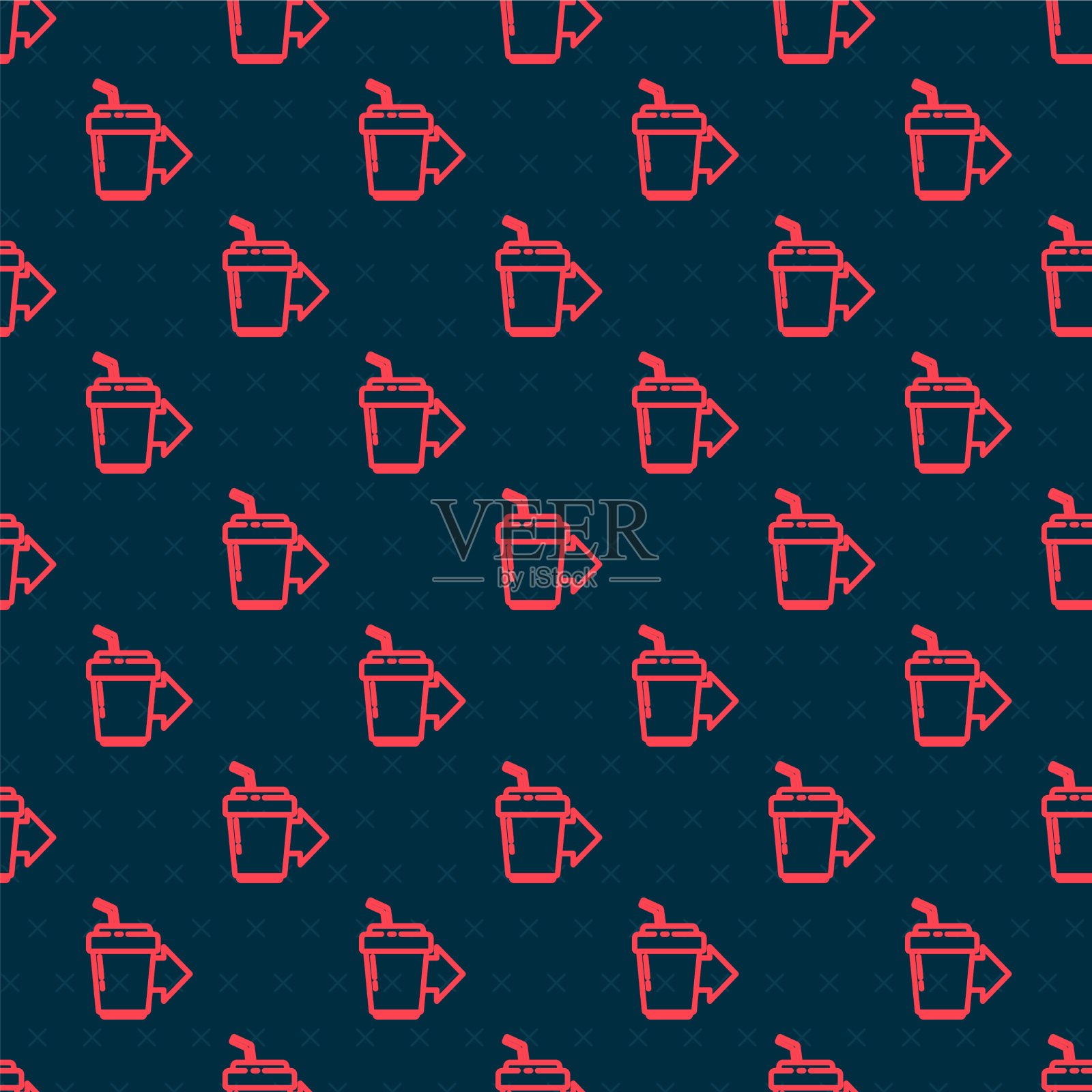 红线咖啡杯走图标隔离无缝插画图片素材