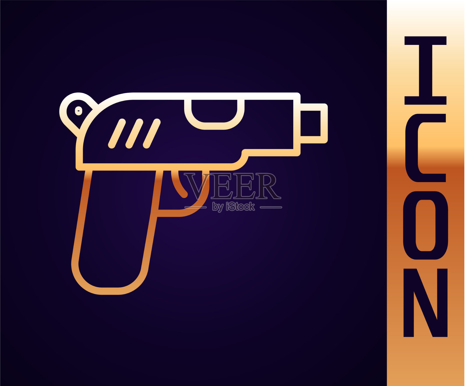 金色线手枪或枪的图标孤立在黑色插画图片素材