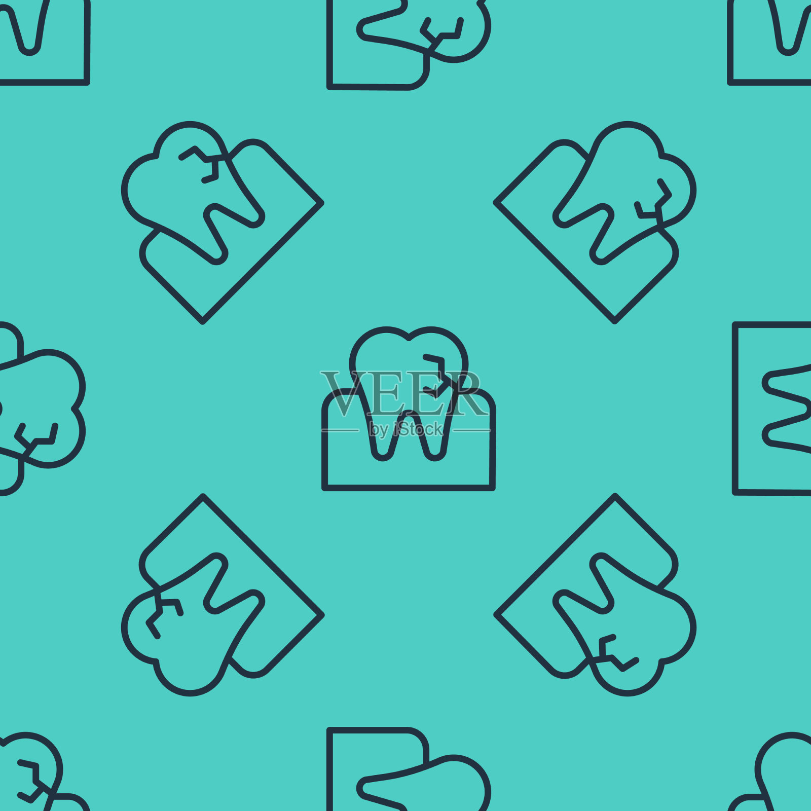 黑色线牙与龋齿图标孤立插画图片素材