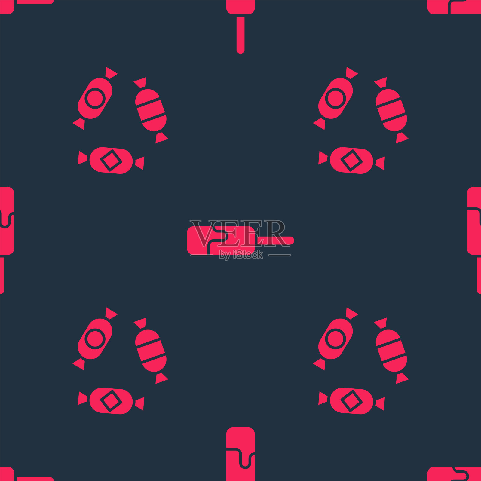 设置糖果和冰淇淋在无缝模式图标素材