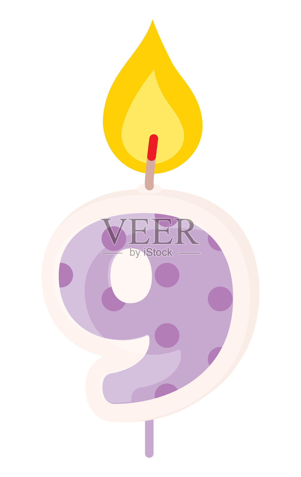 紫色生日蜡烛为9岁插画图片素材