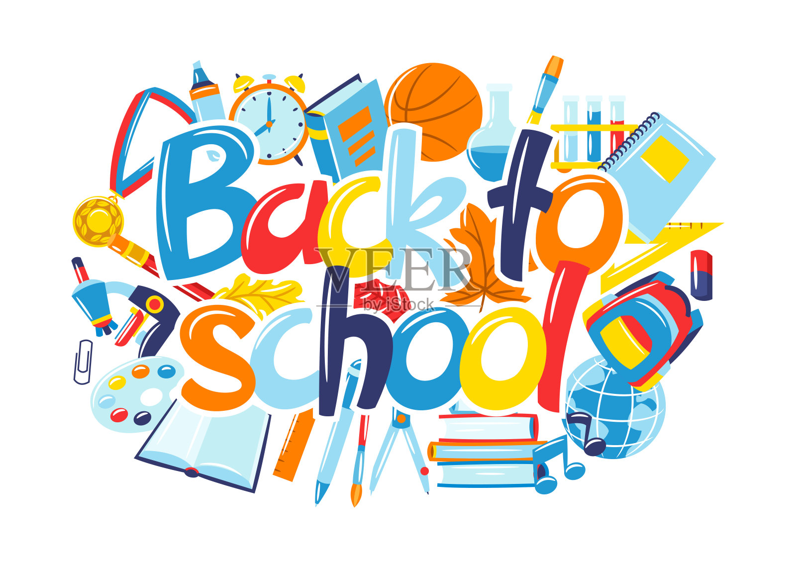 学校背景和教育项目。文具用品插图。插画图片素材
