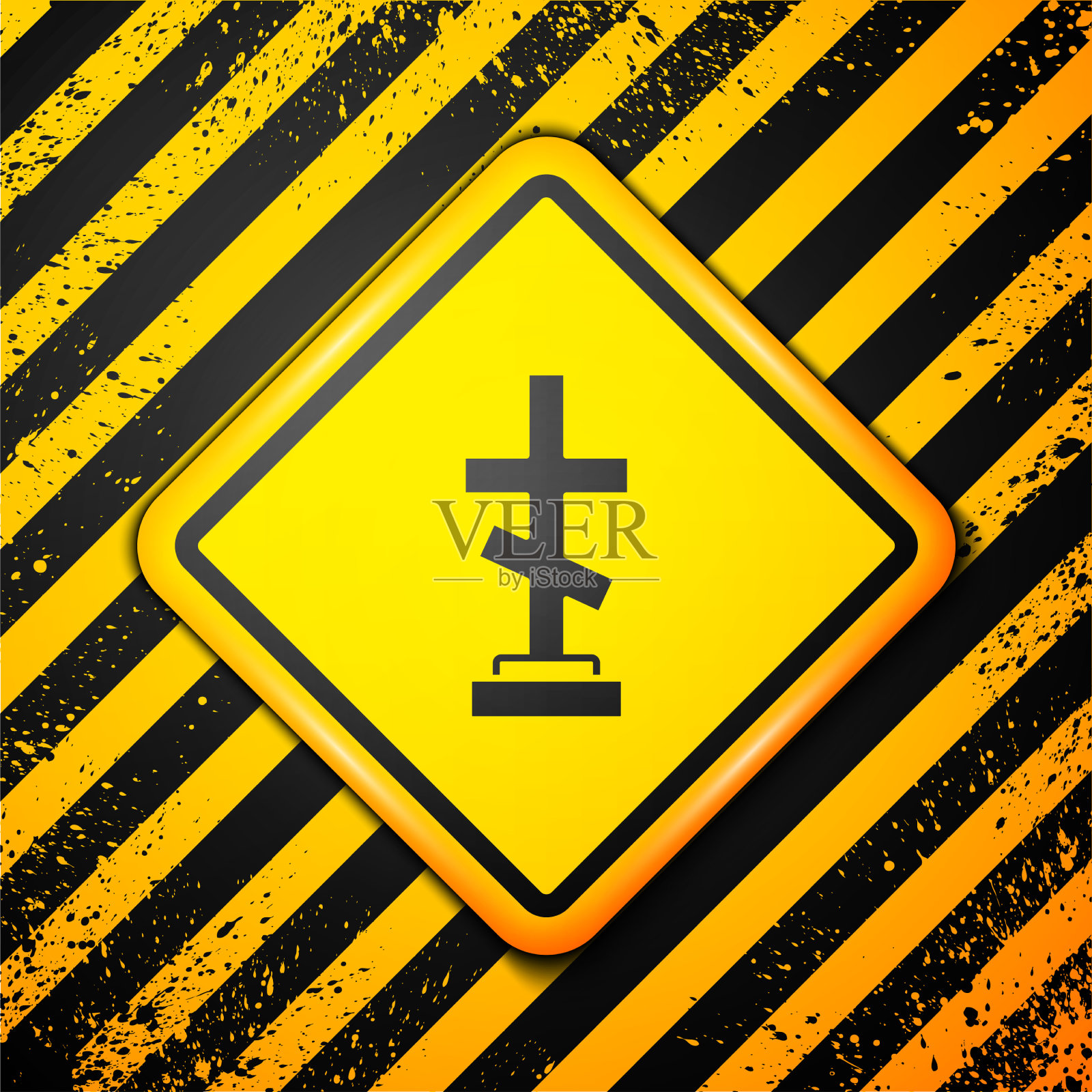 黑色坟墓，十字图标孤立在黄色上插画图片素材